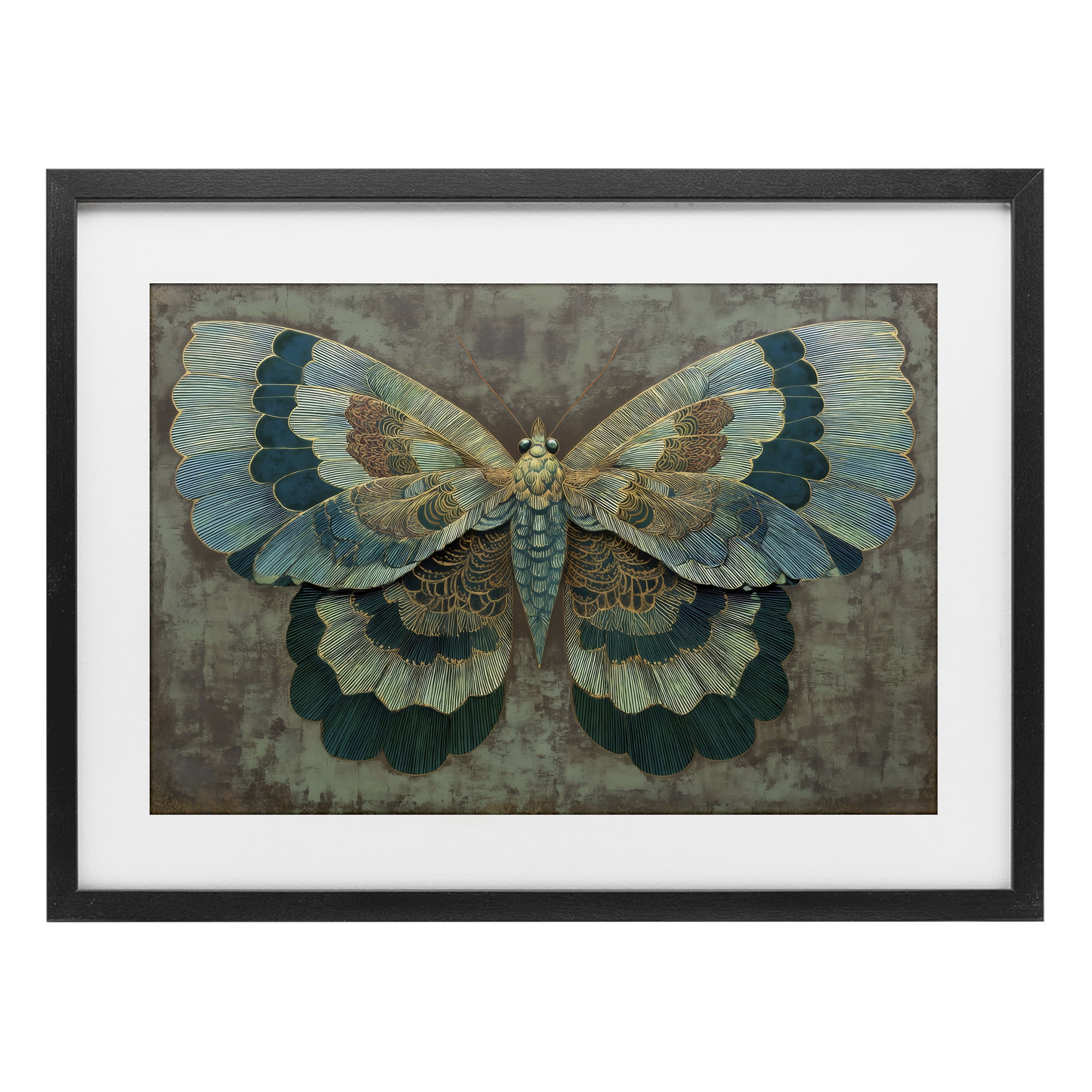 Stupell Industries Golden Jewel Butterfly Black Framed Print Under Glass, design by Petal Prints Design