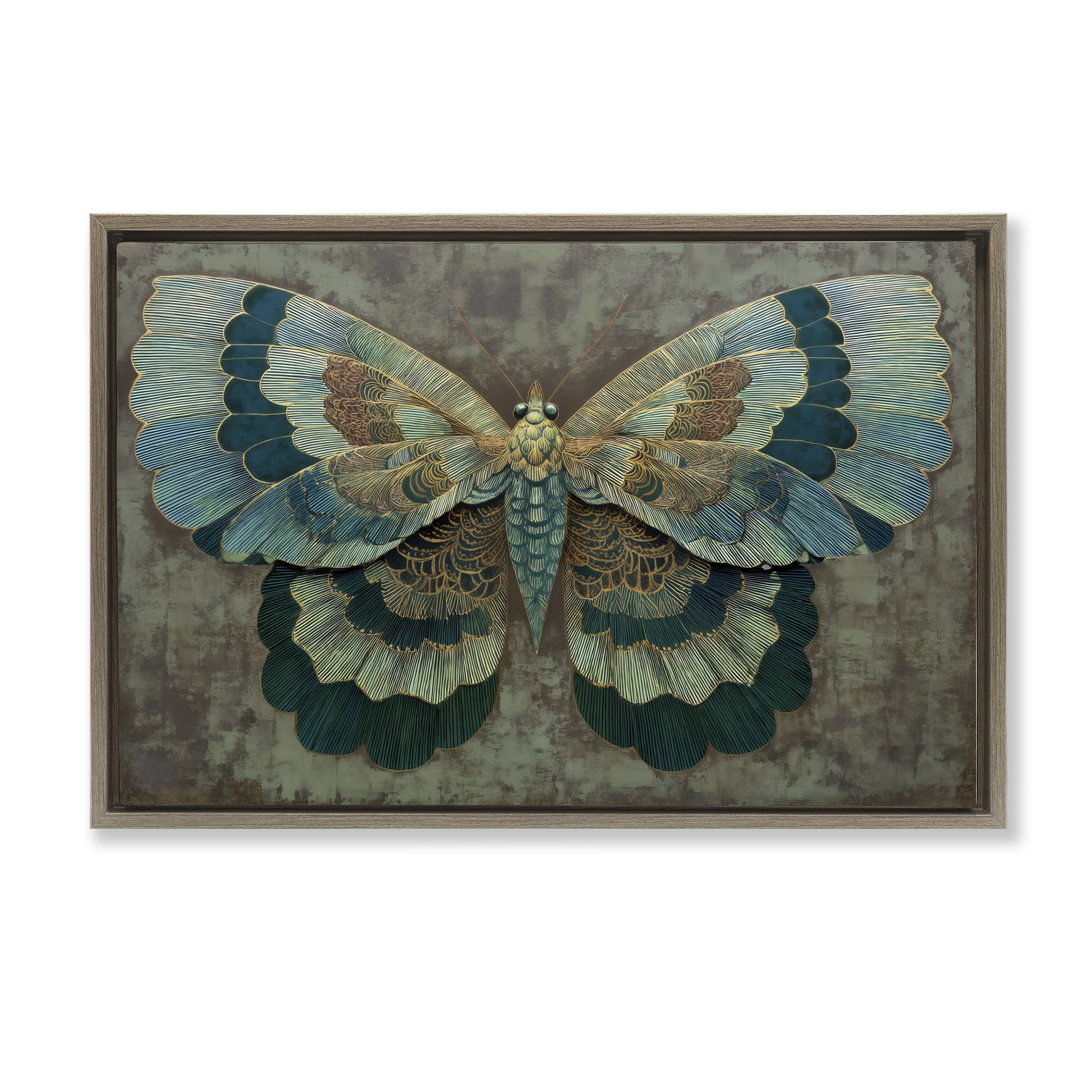 Stupell Industries Golden Jewel Butterfly Brown Framed Floater Canvas Wall Art, design by Petal Prints Design