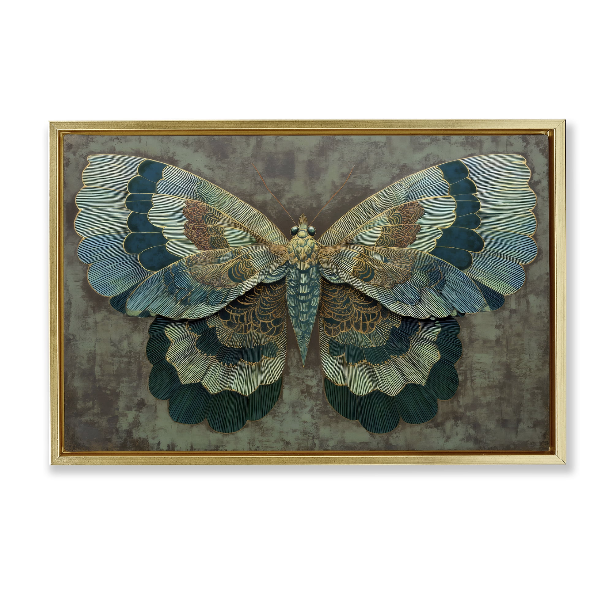 Stupell Industries Golden Jewel Butterfly Gold Framed Floater Canvas Wall Art, design by Petal Prints Design