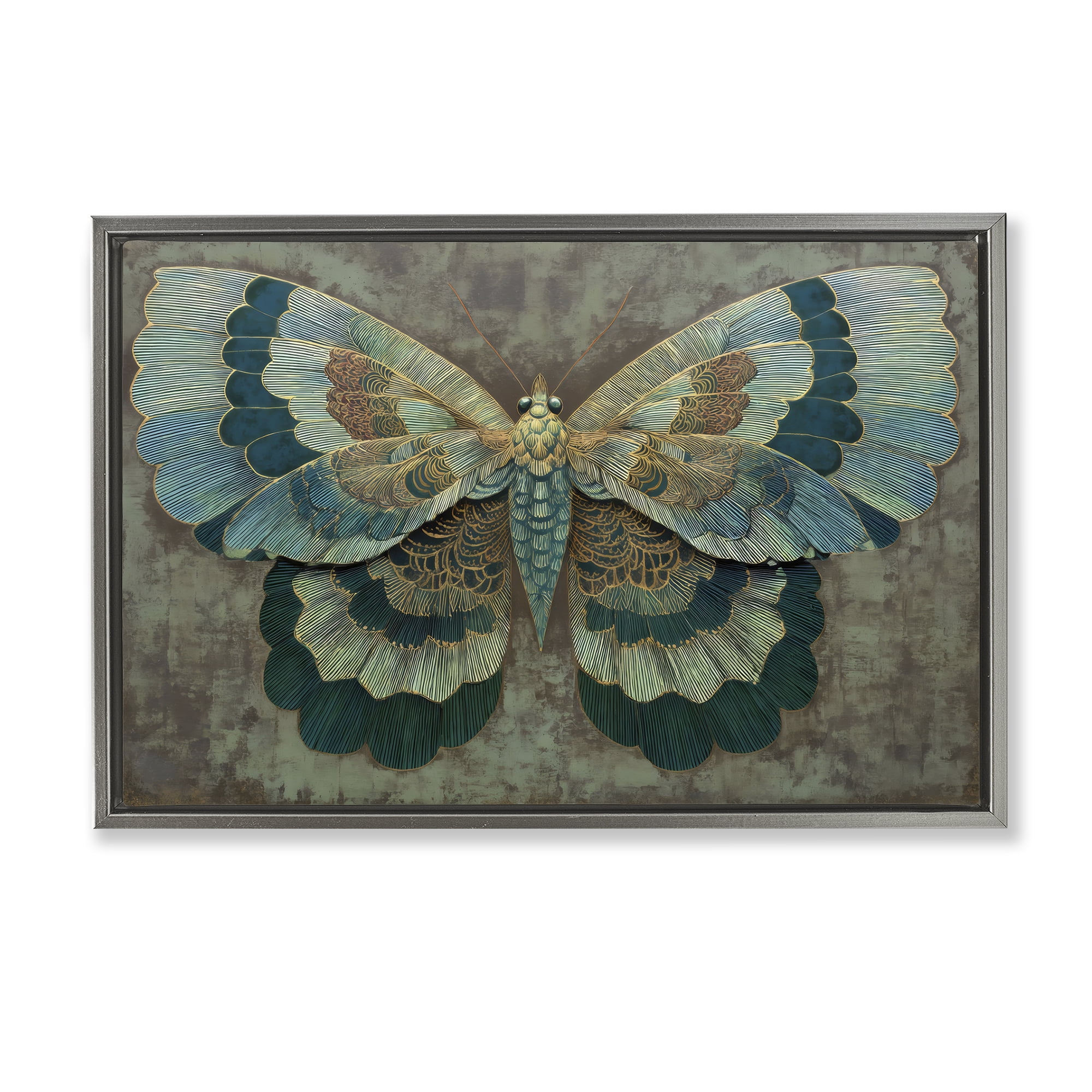 Stupell Industries Golden Jewel Butterfly Gray Framed Floater Canvas Wall Art, design by Petal Prints Design