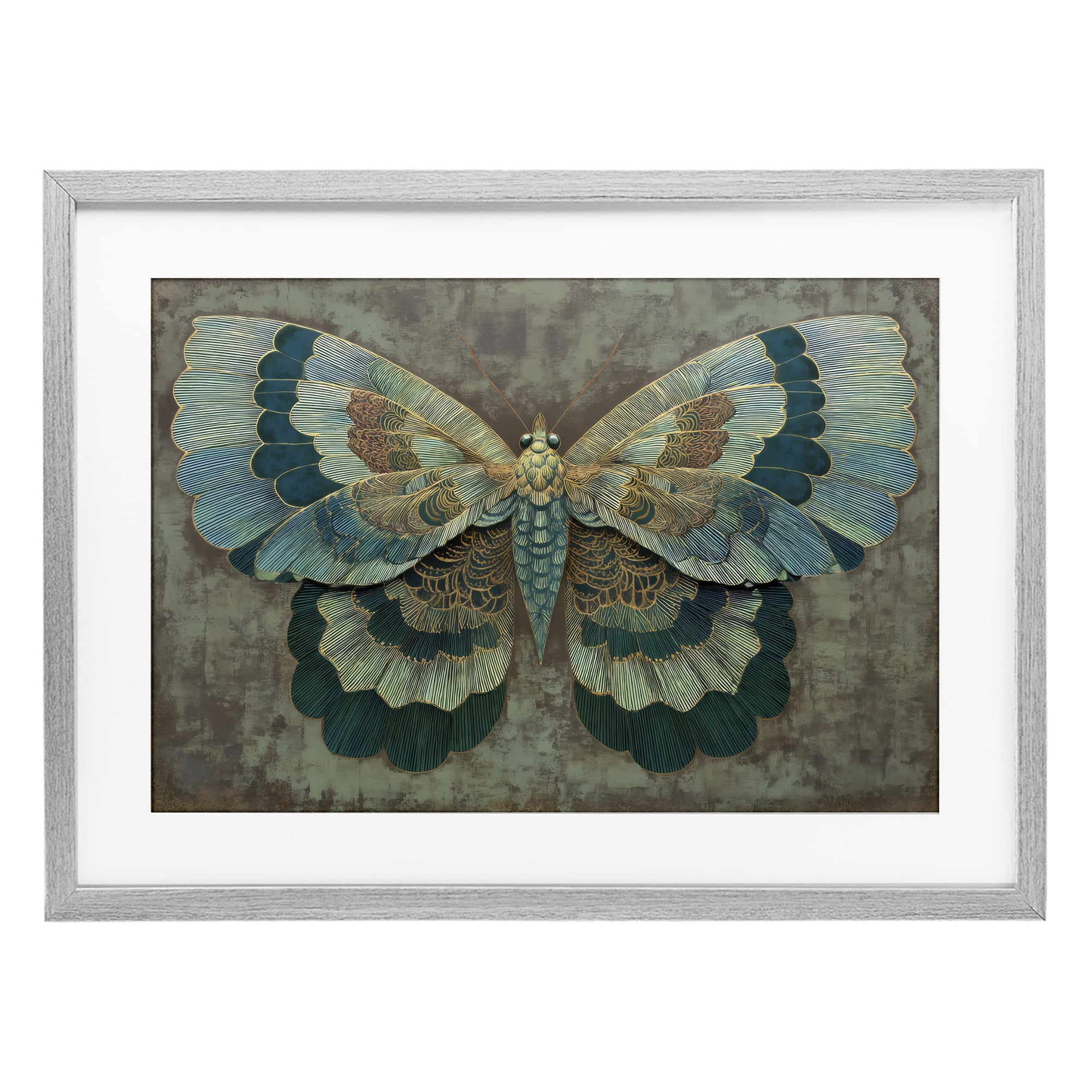 Stupell Industries Golden Jewel Butterfly Gray Framed Print Under Glass, design by Petal Prints Design