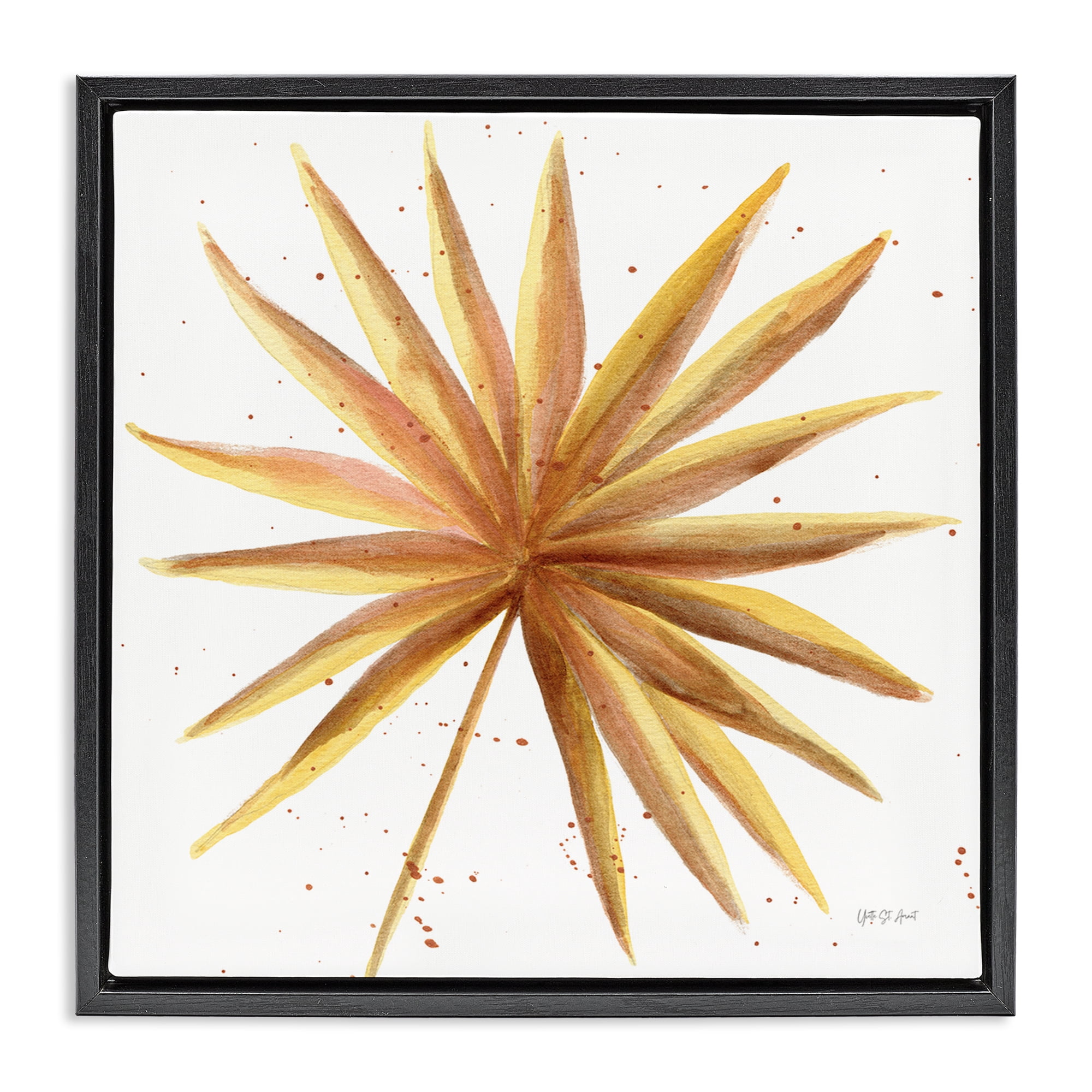 Stupell Industries Golden Palm Frond Botanical & Floral Painting Black Floater Framed Art Print Wall Art, 25 x 25