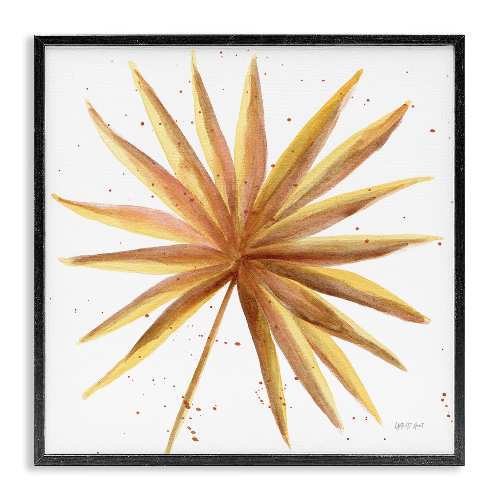 Stupell Industries Golden Palm Frond Botanical & Floral Painting Black Framed Art Print Wall Art, 24 x 24