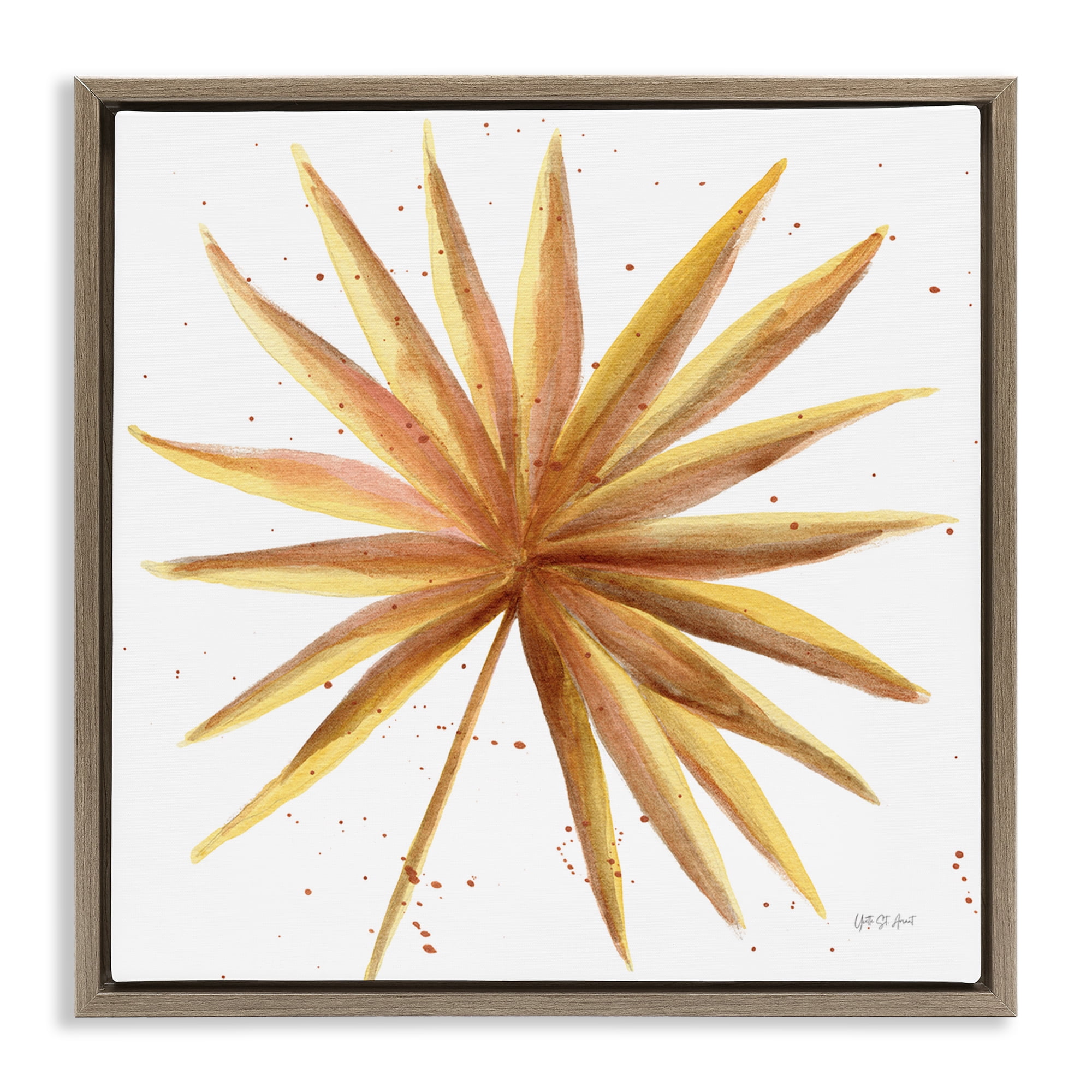 Stupell Industries Golden Palm Frond Botanical & Floral Painting Brown Floater Framed Art Print Wall Art, 18 x 18