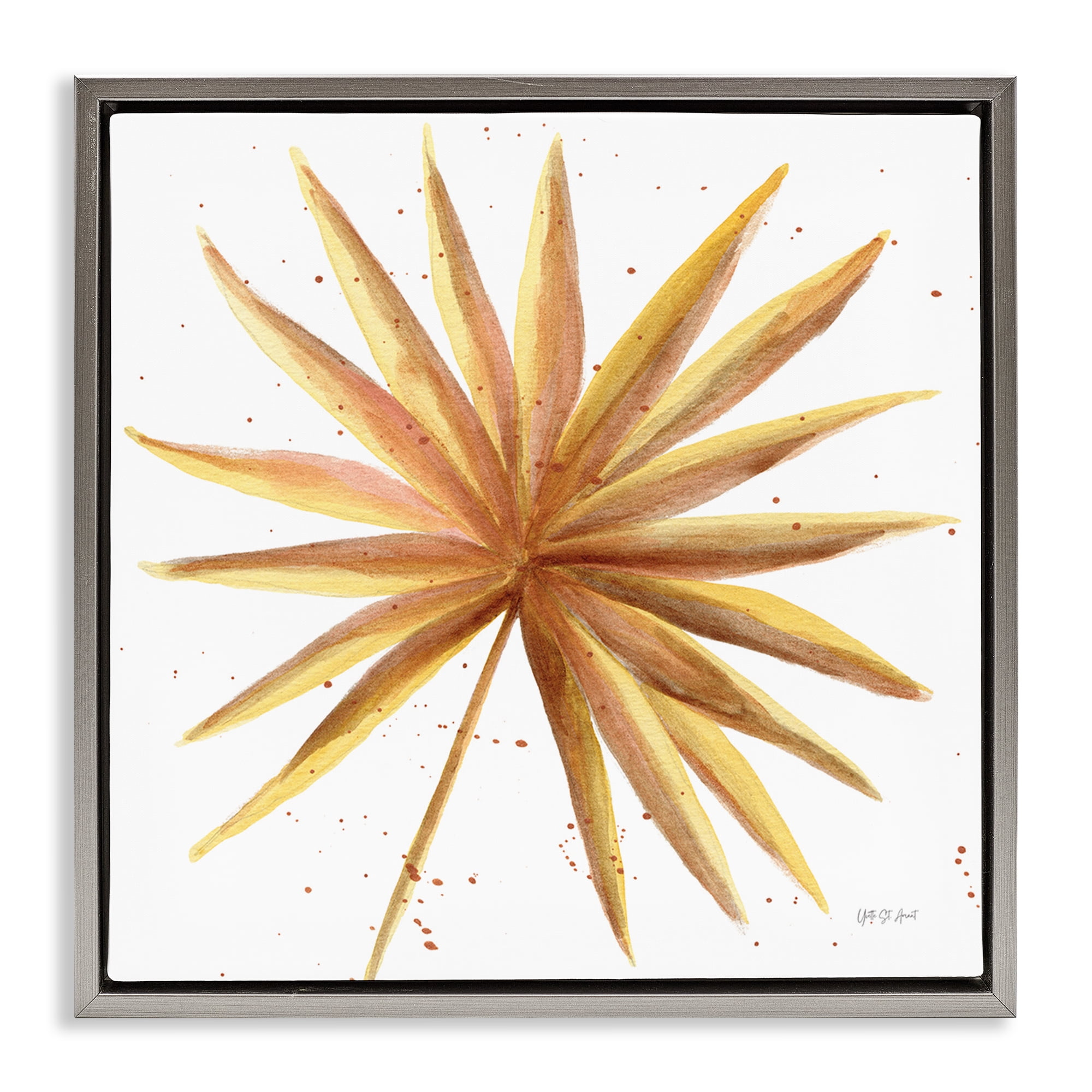 Stupell Industries Golden Palm Frond Botanical & Floral Painting Gray Floater Framed Art Print Wall Art, 18 x 18