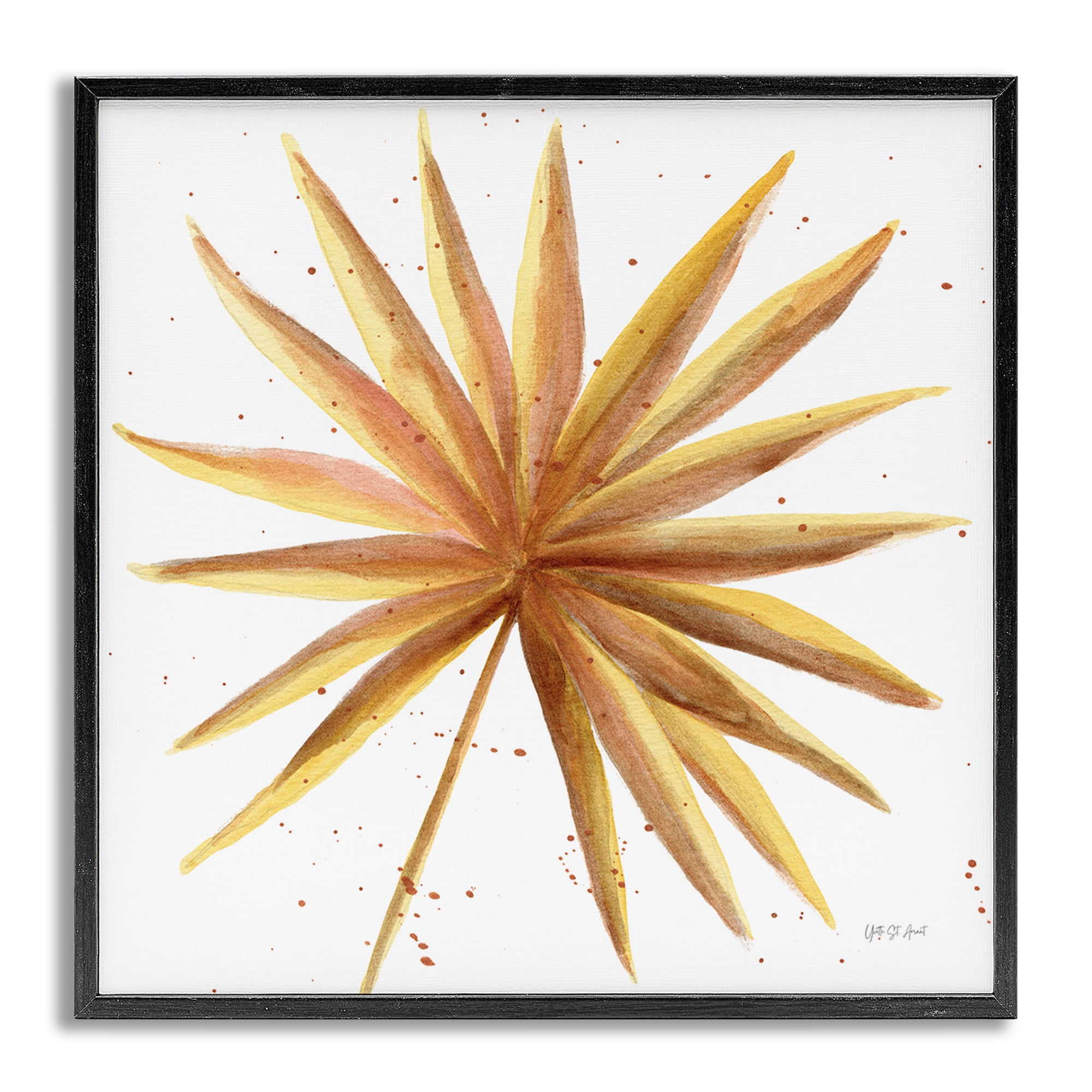 Stupell Industries Golden Palm Frond Botanical & Floral Painting Gray Framed Art Print Wall Art, 12 x 12