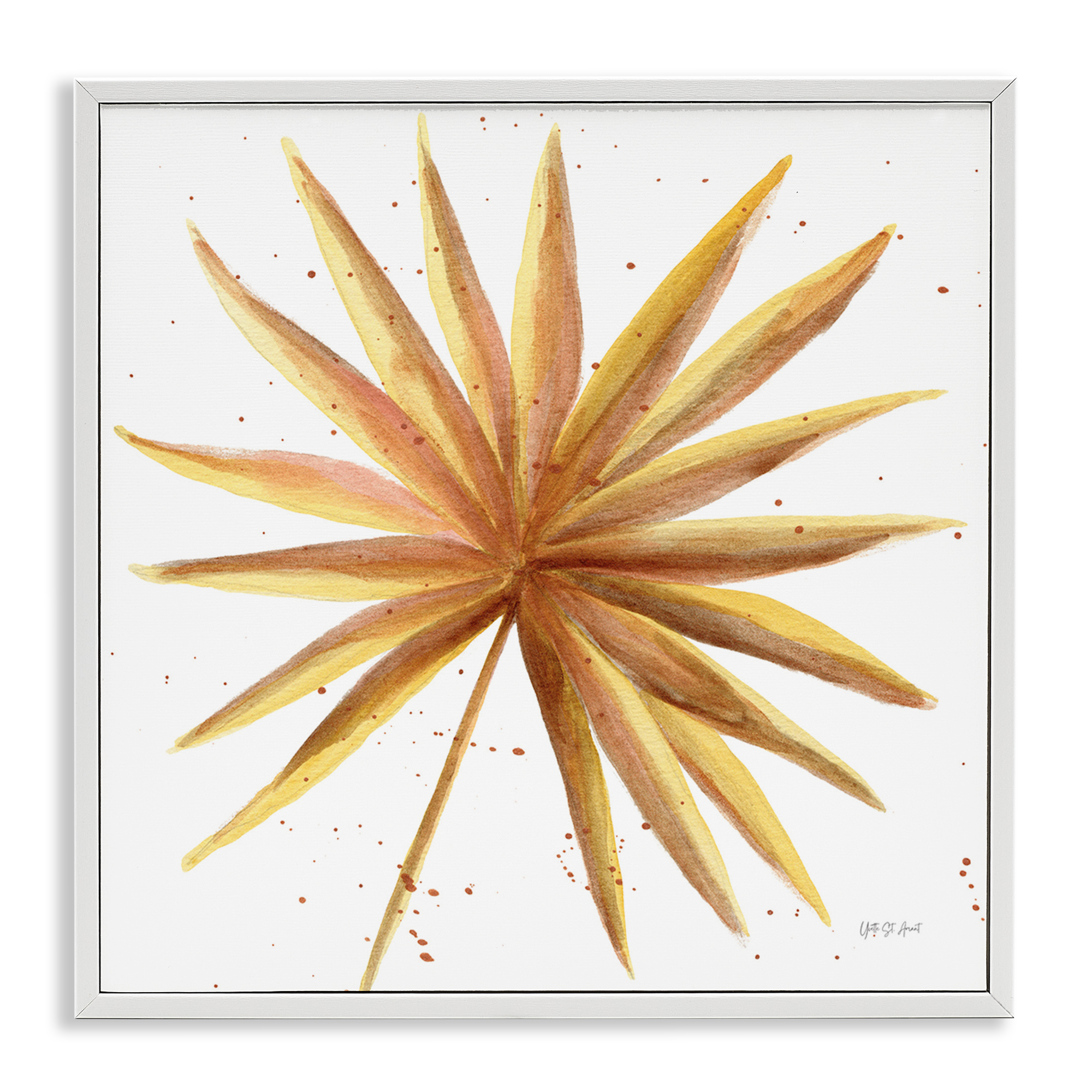 Stupell Industries Golden Palm Frond Botanical & Floral Painting White Framed Art Print Wall Art, 12 x 12