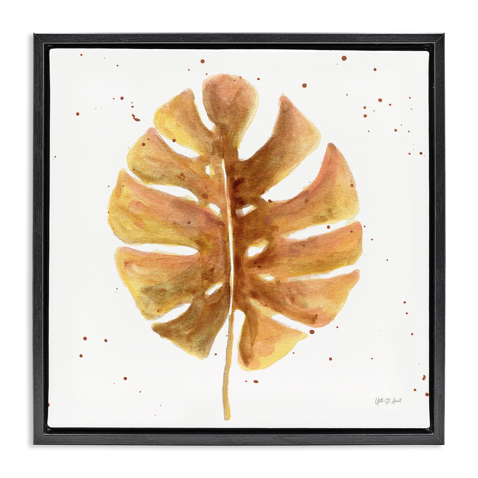 Stupell Industries Golden Palm Leaf Botanical & Floral Painting Black Floater Framed Art Print Wall Art, 25 x 25