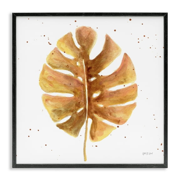 Stupell Industries Golden Palm Leaf Botanical & Floral Painting Black Framed Art Print Wall Art, 12 x 12