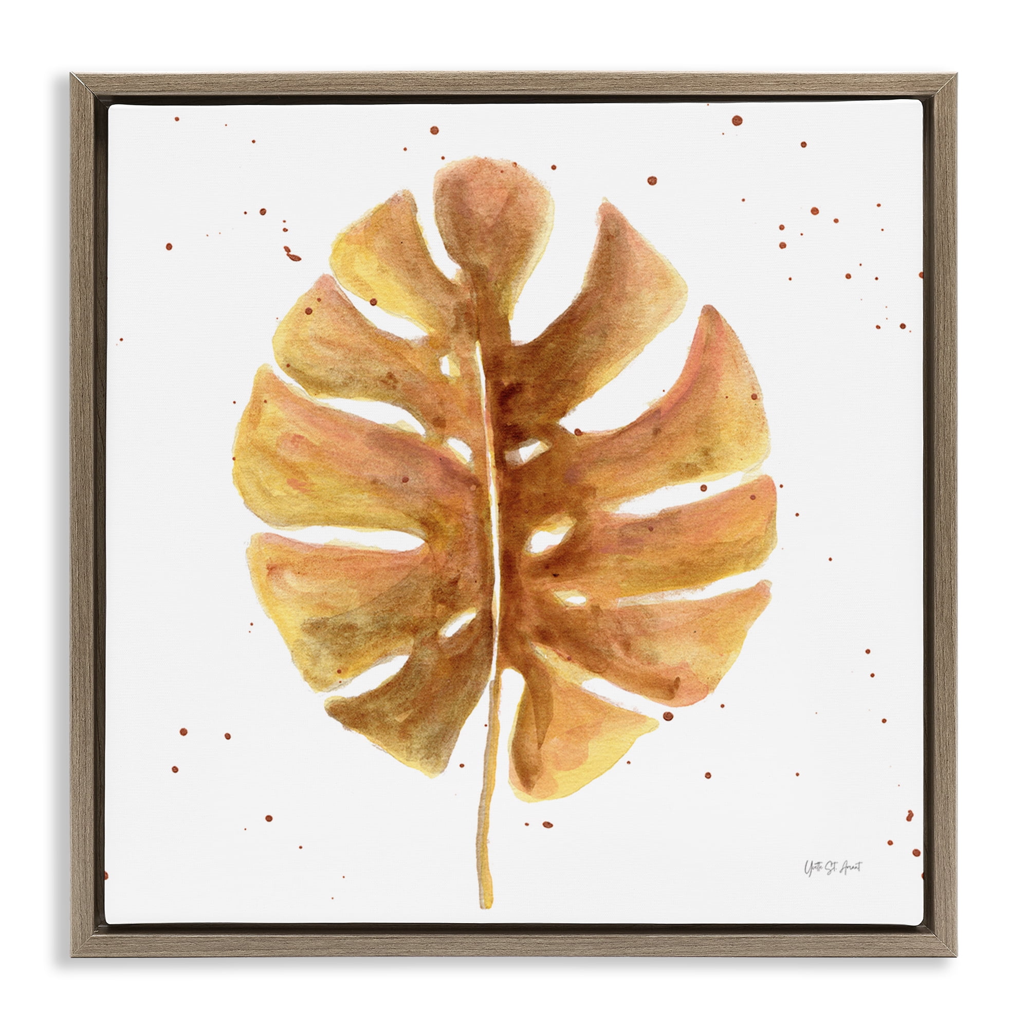 Stupell Industries Golden Palm Leaf Botanical & Floral Painting Brown Floater Framed Art Print Wall Art, 25 x 25