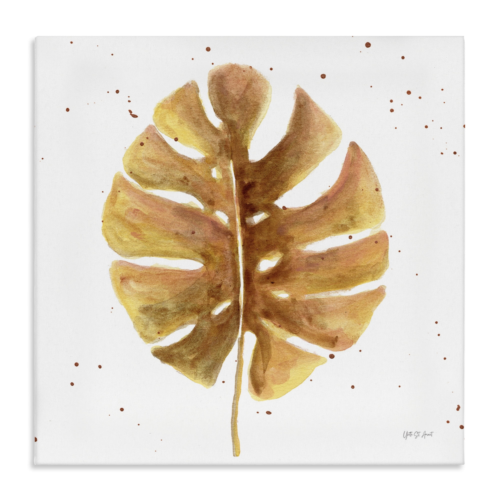 Stupell Industries Golden Palm Leaf Botanical & Floral Painting Gallery Wrapped Canvas Art Print Wall Art, 17 x 17