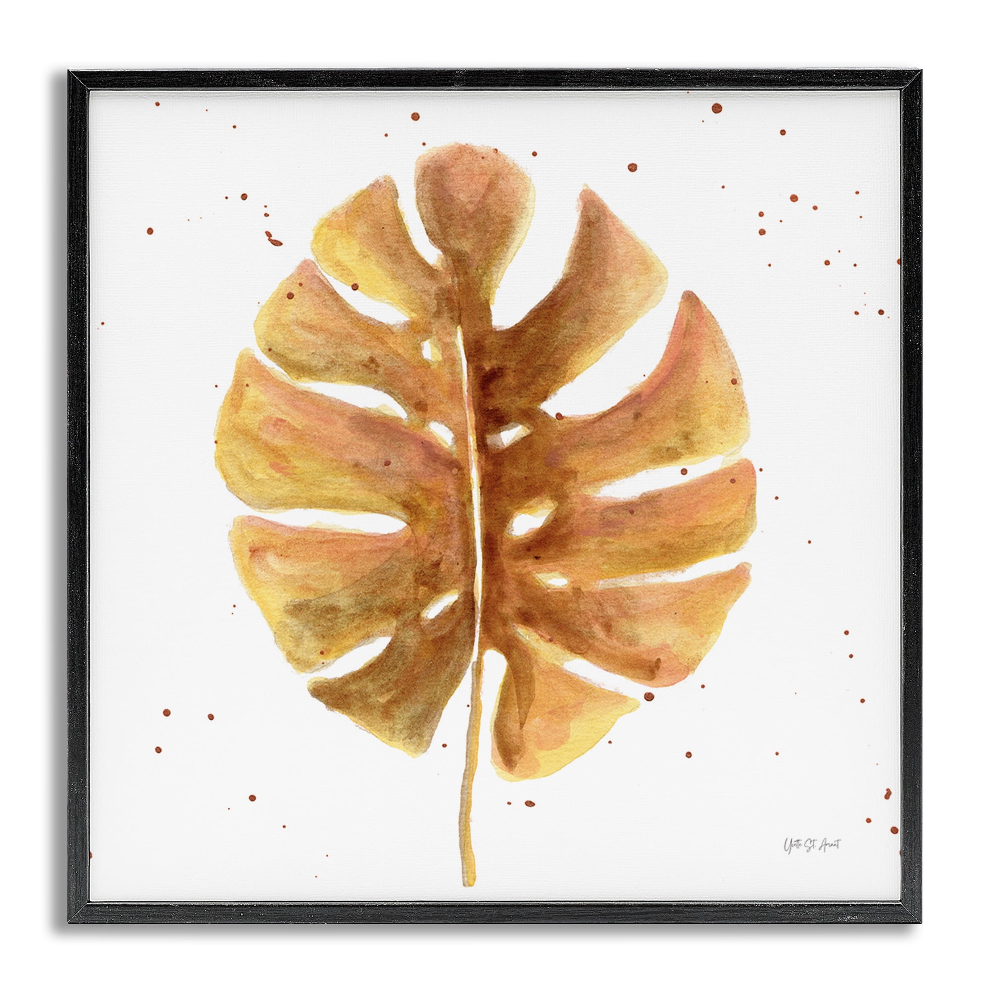 Stupell Industries Golden Palm Leaf Botanical & Floral Painting Gray Framed Art Print Wall Art, 24 x 24