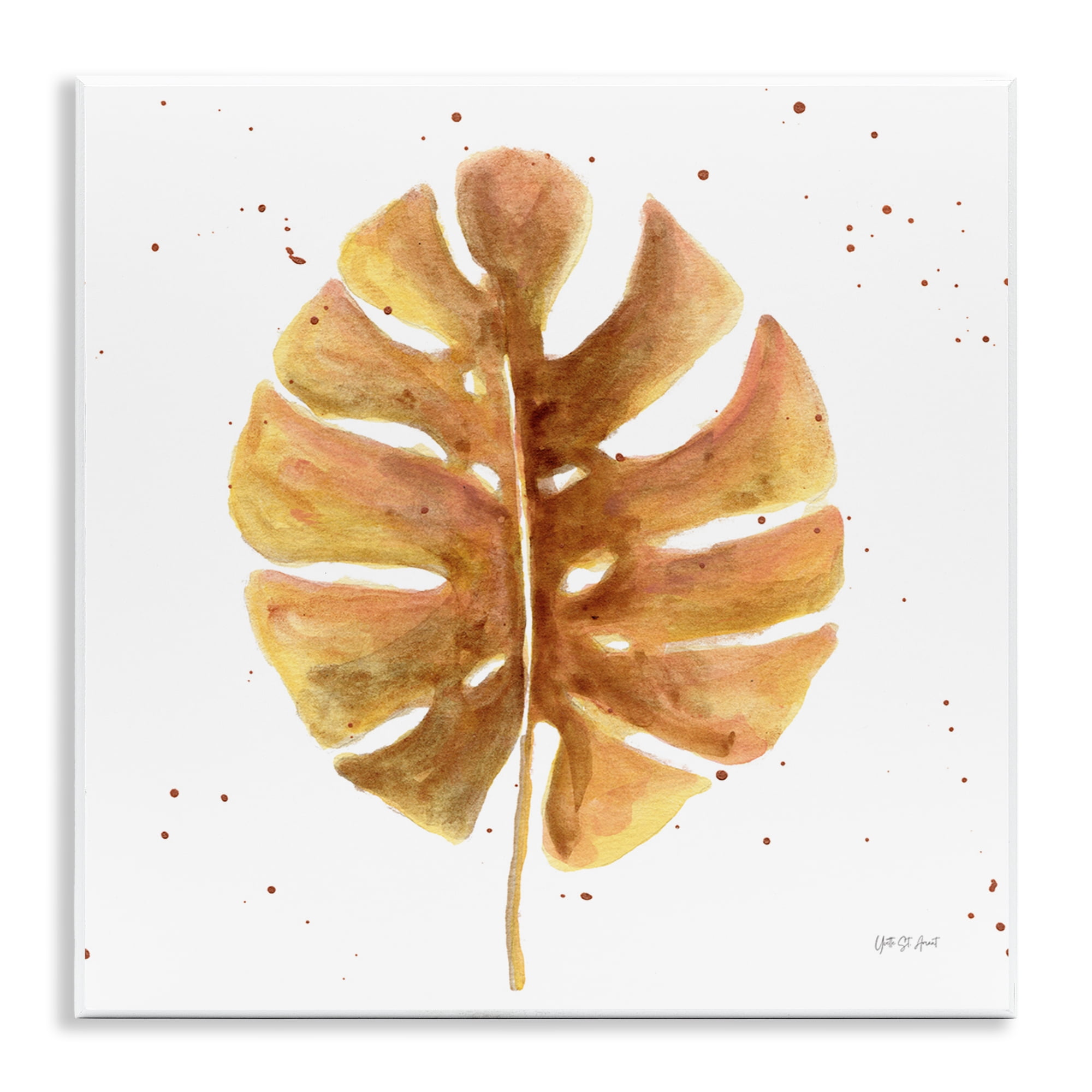 Stupell Industries Golden Palm Leaf Botanical & Floral Painting Unframed Art Print Wall Art, 12 x 12