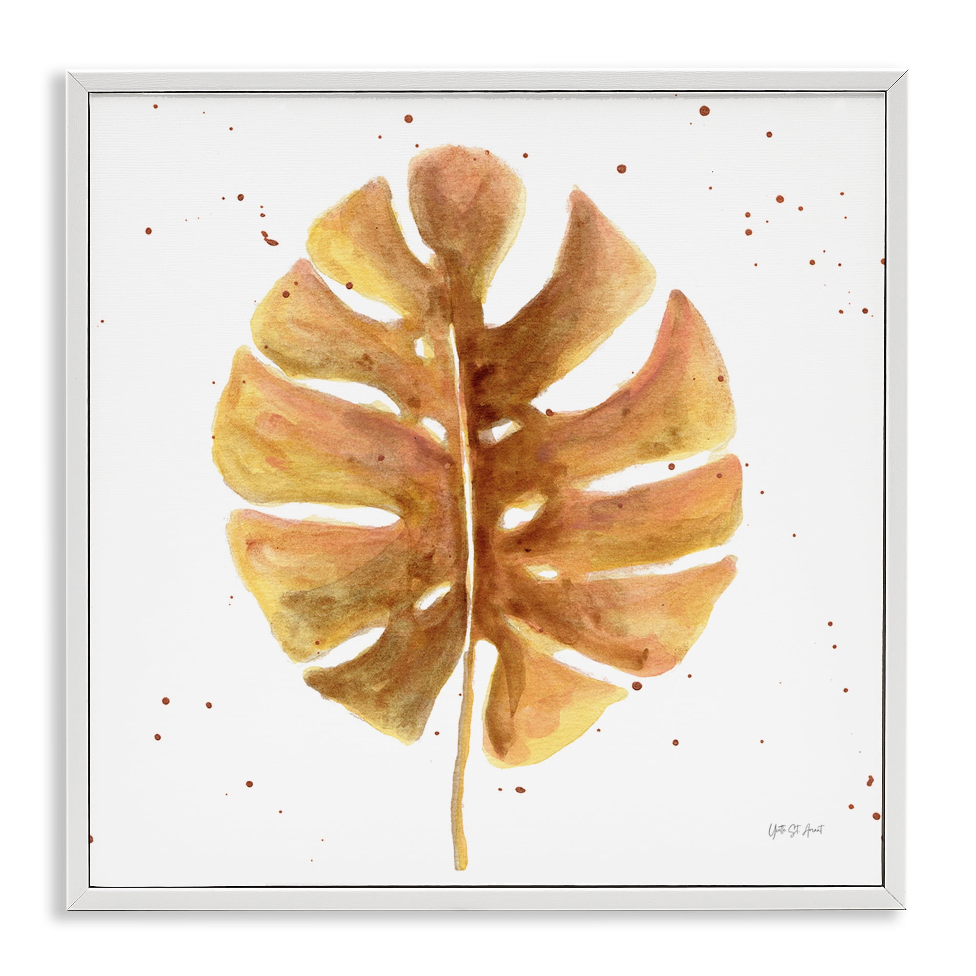 Stupell Industries Golden Palm Leaf Botanical & Floral Painting White Framed Art Print Wall Art, 24 x 24