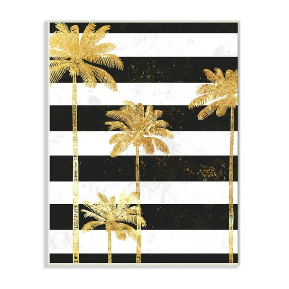 Stupell Industries Golden Palm Trees Bold Black White Stripes Wall Plaque by Ziwei Li