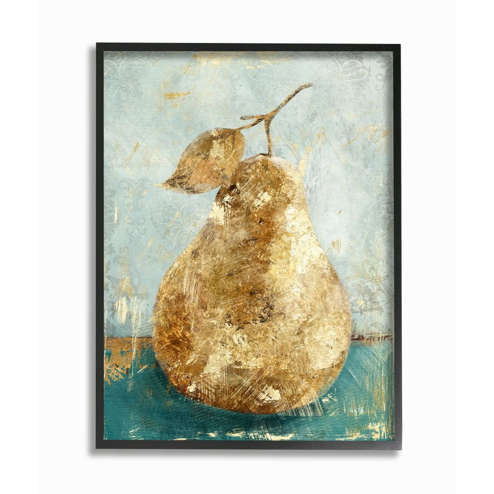 Stupell Industries Golden Pear Green Textured Food Painting Black Framed Art Print Wall Art, 16x20, by Main Line Studio