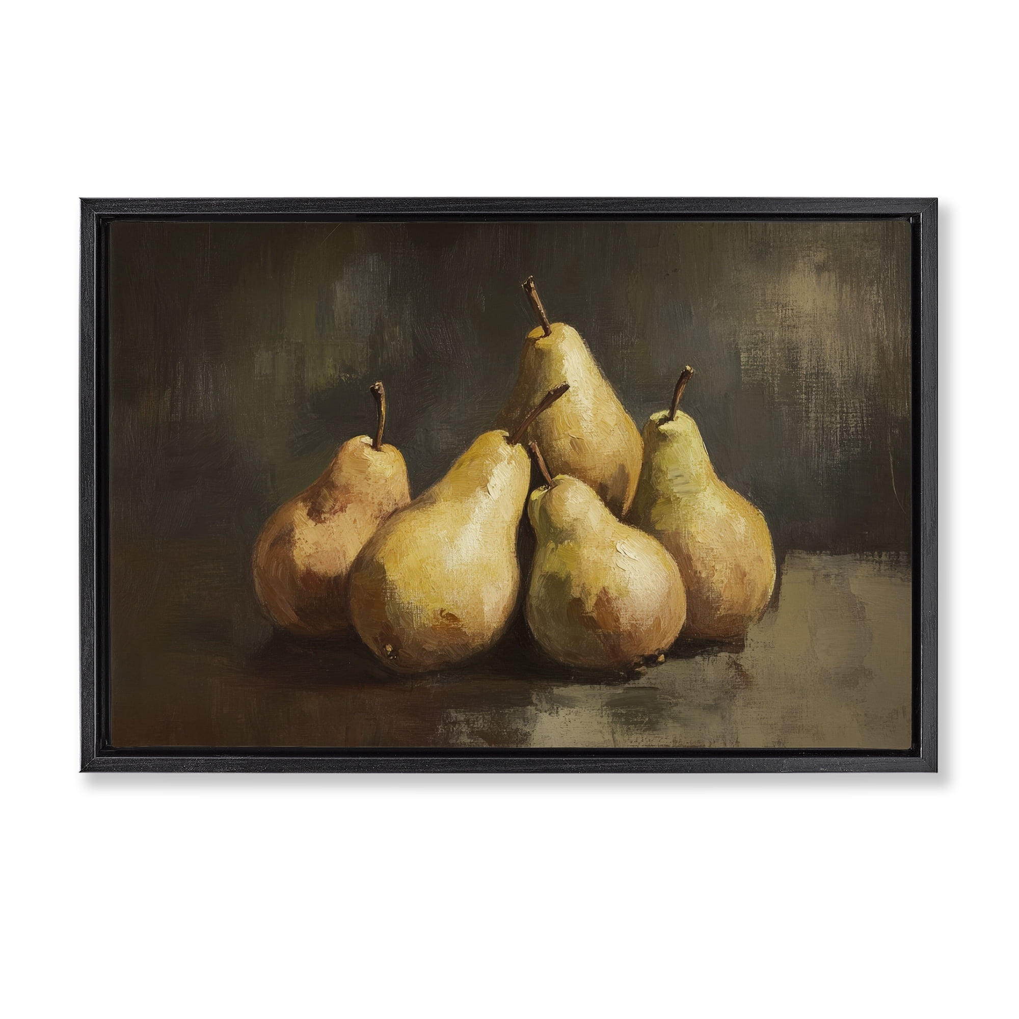 Stupell Industries Golden Pears Still Life Black Framed Floater Canvas Wall Art, design by Petal Prints Design