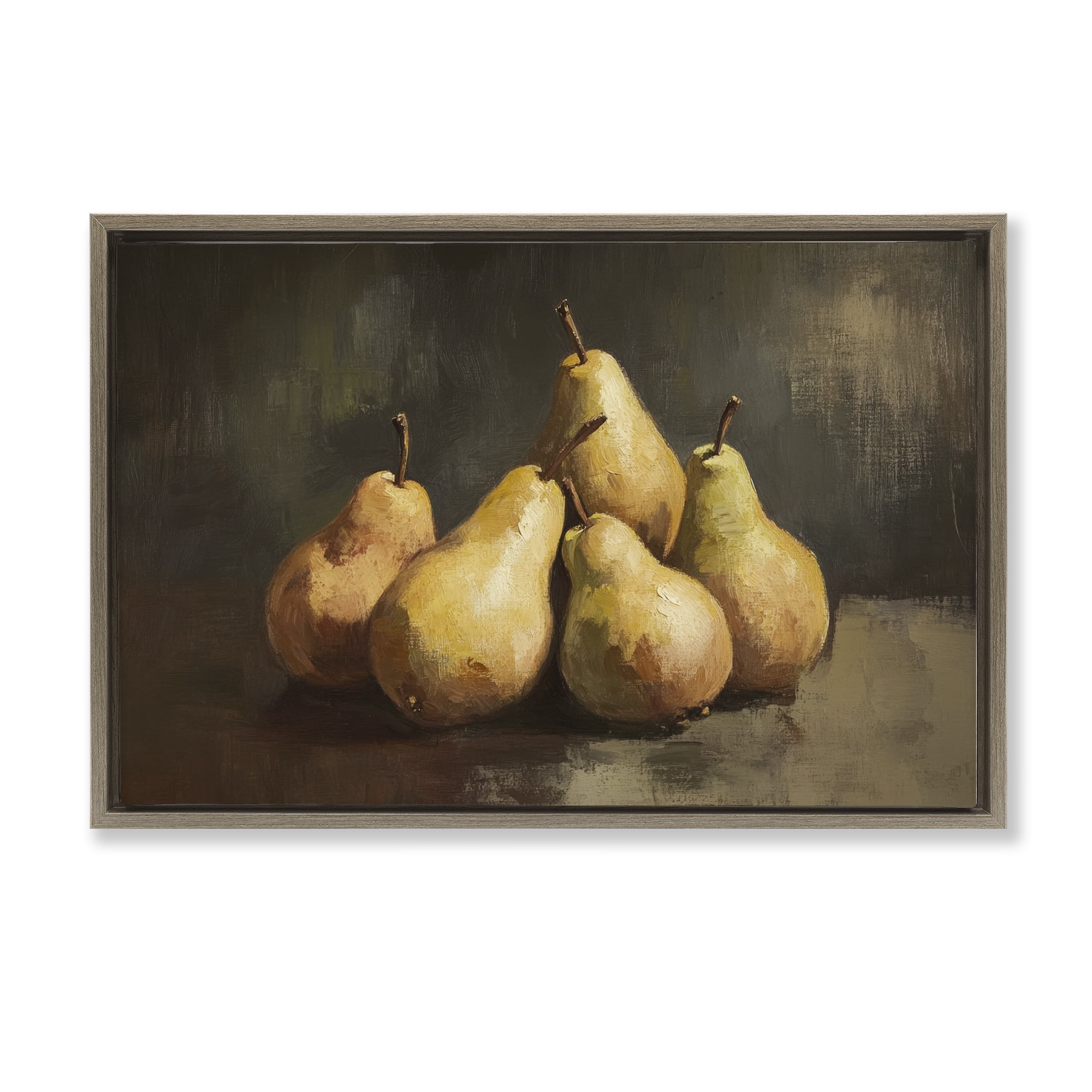 Stupell Industries Golden Pears Still Life Brown Framed Floater Canvas Wall Art, design by Petal Prints Design
