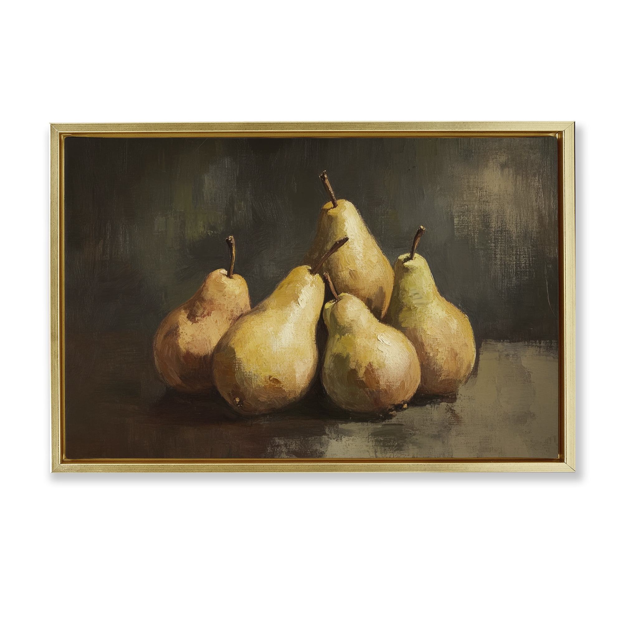 Stupell Industries Golden Pears Still Life Gold Framed Floater Canvas Wall Art, design by Petal Prints Design