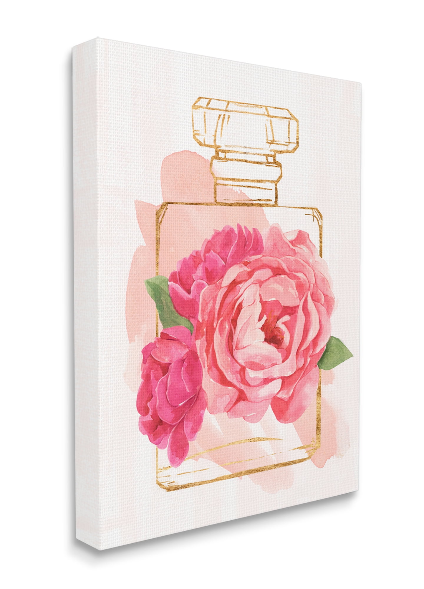 Stupell Industries Golden Perfume Bottle Glam Pink Floral Bloom Canvas Wall Art, 16 x 20, Design by Annie Warren