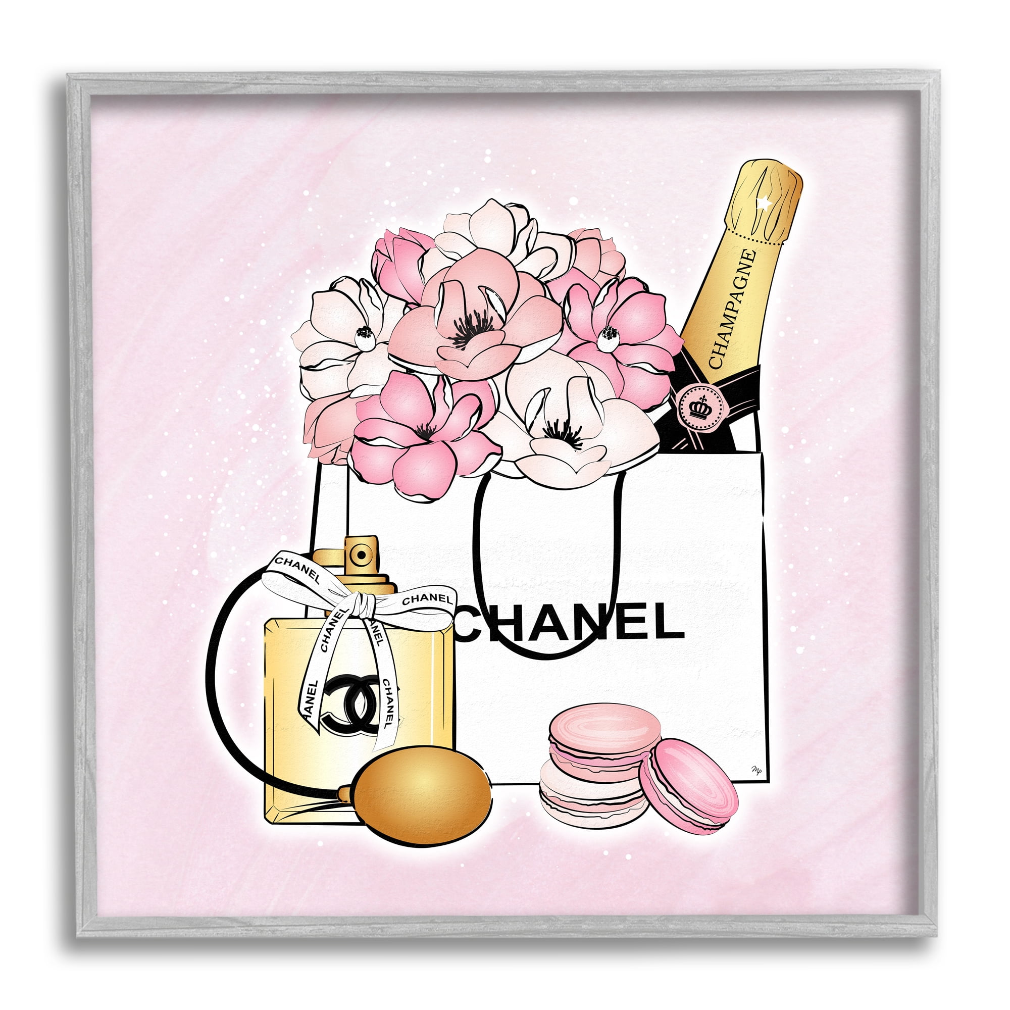 Stupell Industries Golden Perfume Flowered Fashion Shopping Bag Confectionary Macaroons ,12 x 12, Design by Martina Pavlova