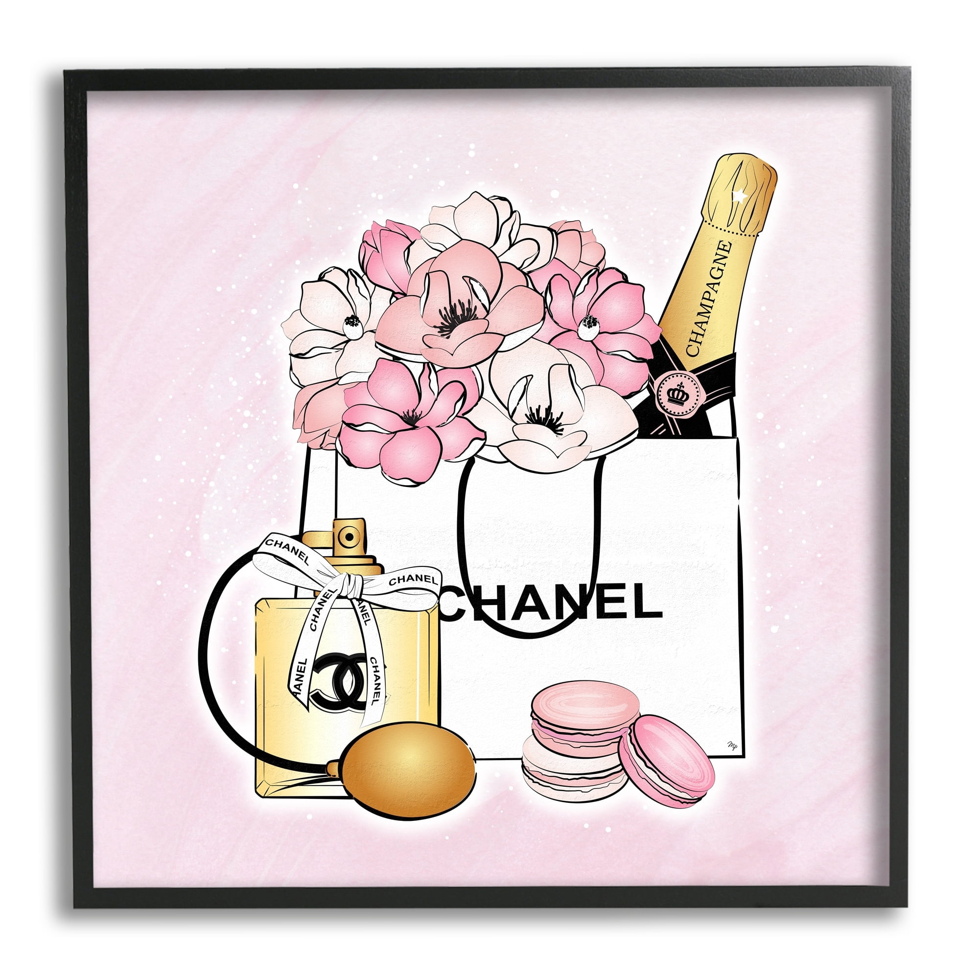 Stupell Industries Golden Perfume Flowered Fashion Shopping Bag Confectionary Macaroons ,12 x 12, Design by Martina Pavlova