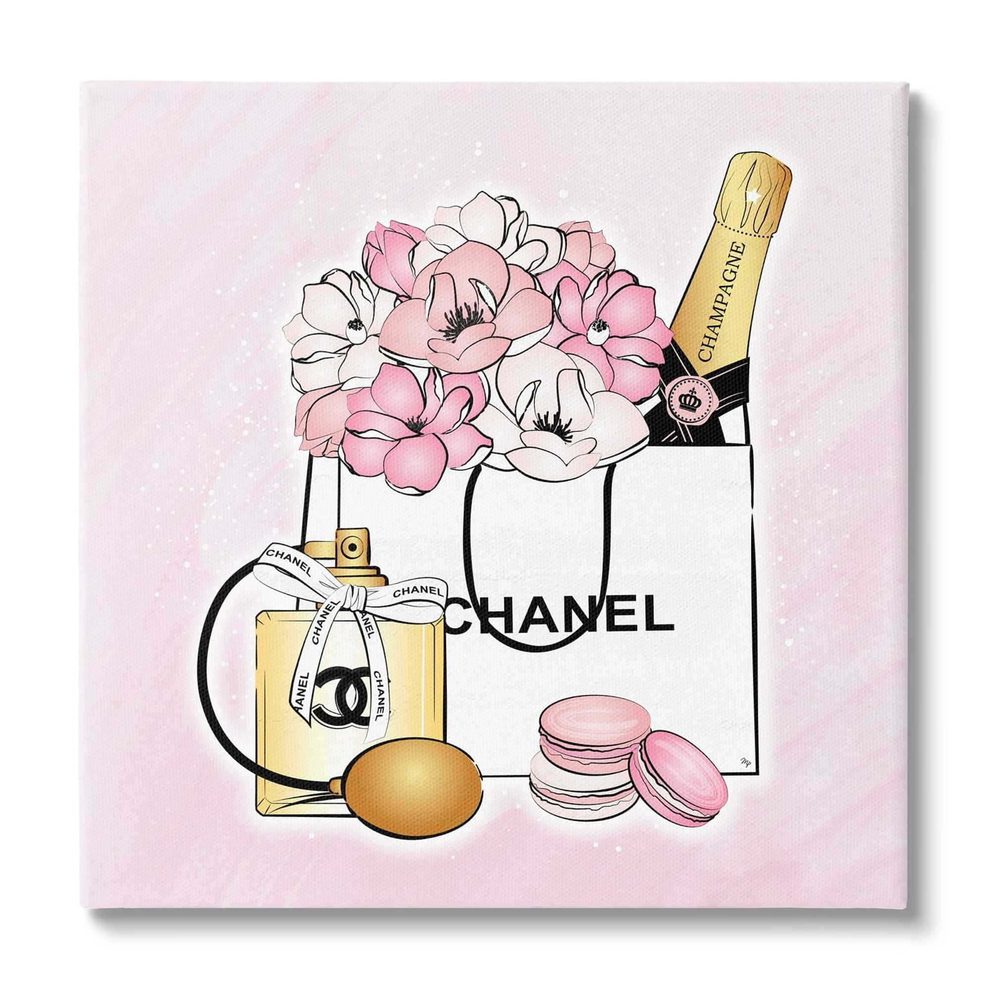 Stupell Industries Golden Perfume Flowered Fashion Shopping Bag Confectionary Macaroons ,24 x 24, Design by Martina Pavlova