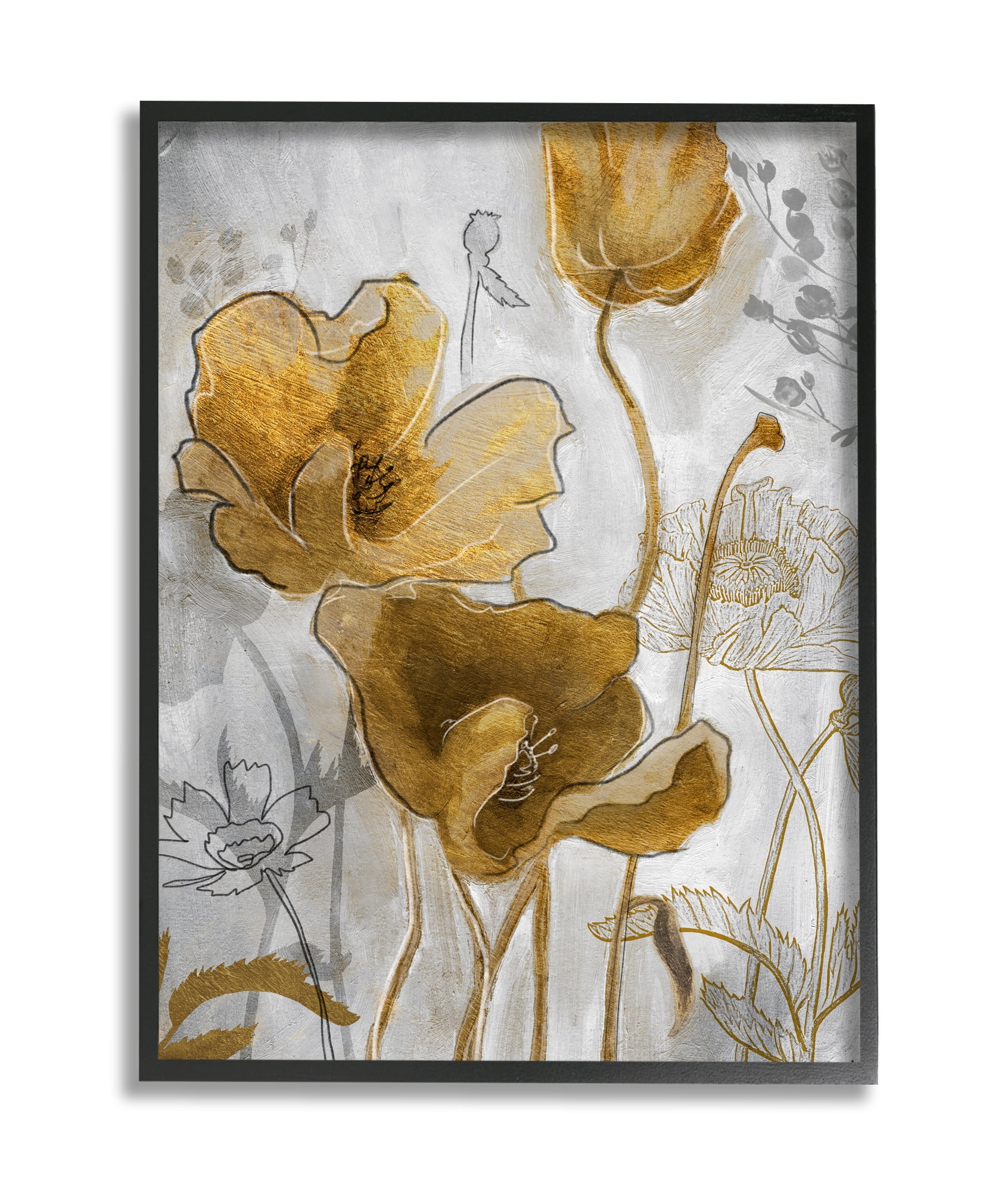 Stupell Industries Golden Poppy Field Abstract Floral Illustration Black Framed, 11 x 14, Design by Studio W