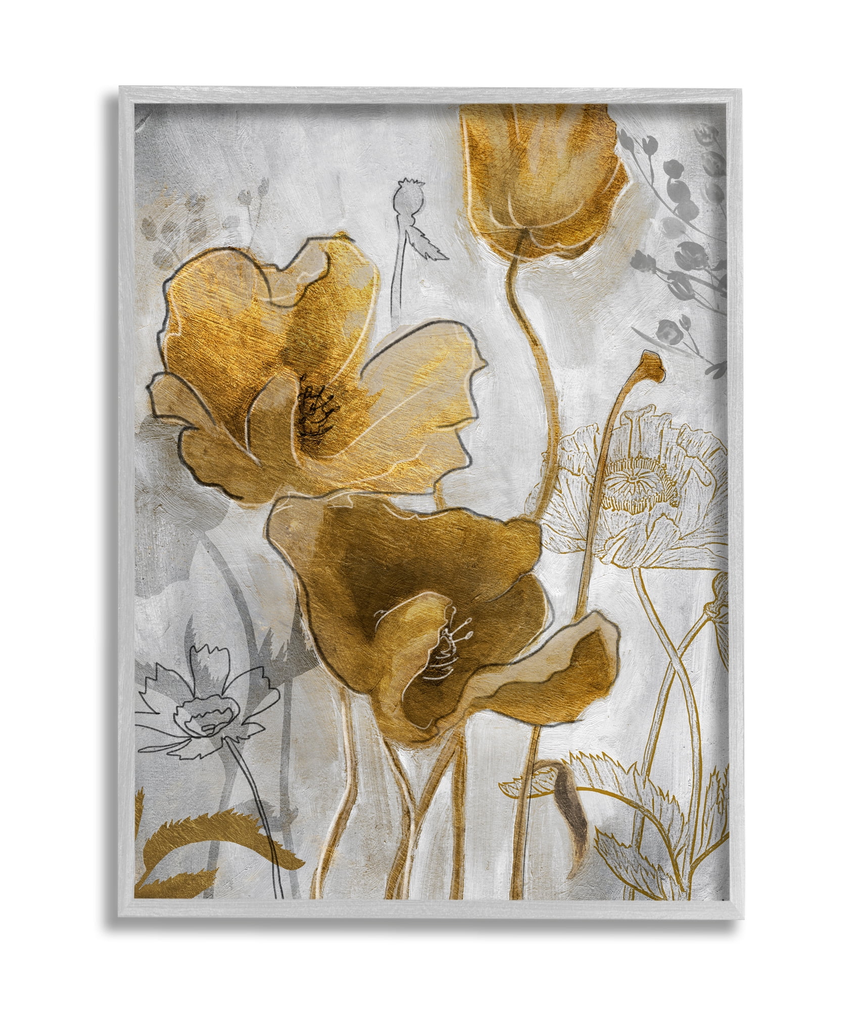Stupell Industries Golden Poppy Field Abstract Floral Illustration Grey Framed, 11 x 14, Design by Studio W