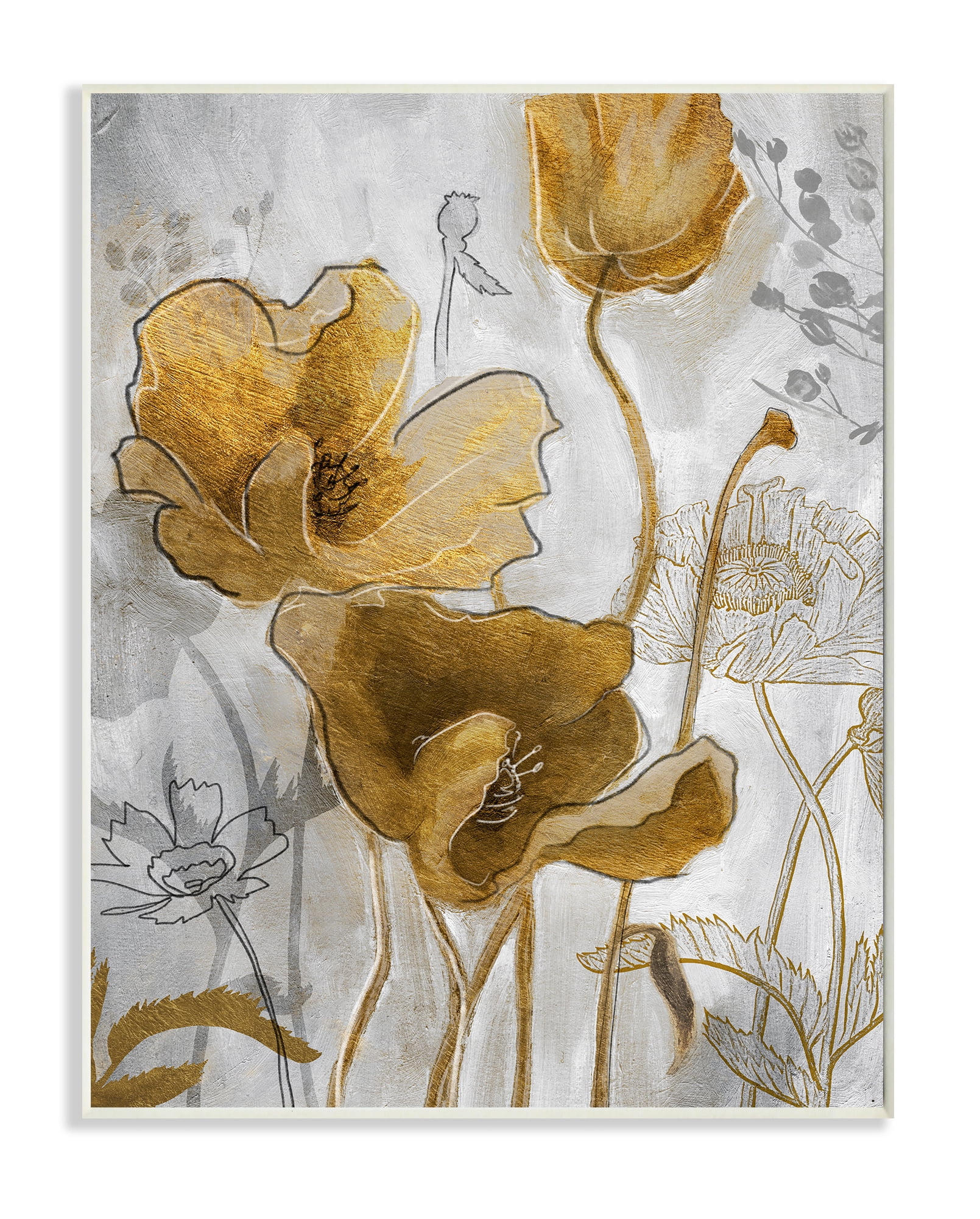 Stupell Industries Golden Poppy Field Abstract Floral Illustration Wall Plaque, 13 x 19, Design by Studio W