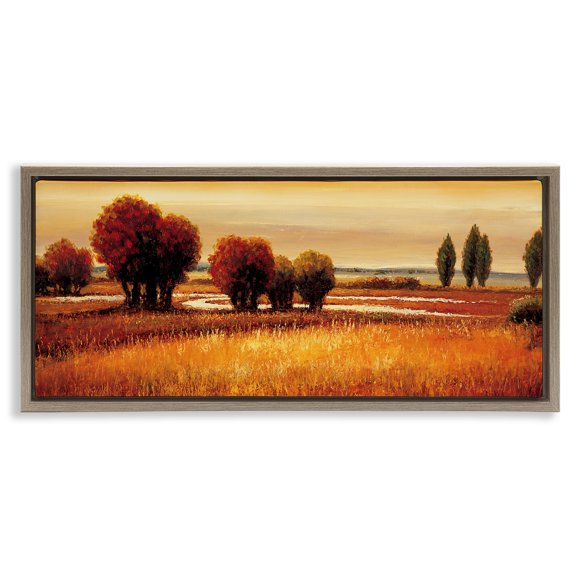 Stupell Industries Golden Reflections Landscape Brown Framed Floater Canvas Wall Art design by Gregory Williams, 14 x 31