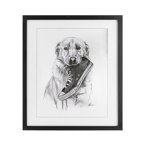 Stupell Industries Golden Retriever Biting Sneaker Black Framed Print Under Glass design by Lindsay Kivi Fine Art, 16 x 13