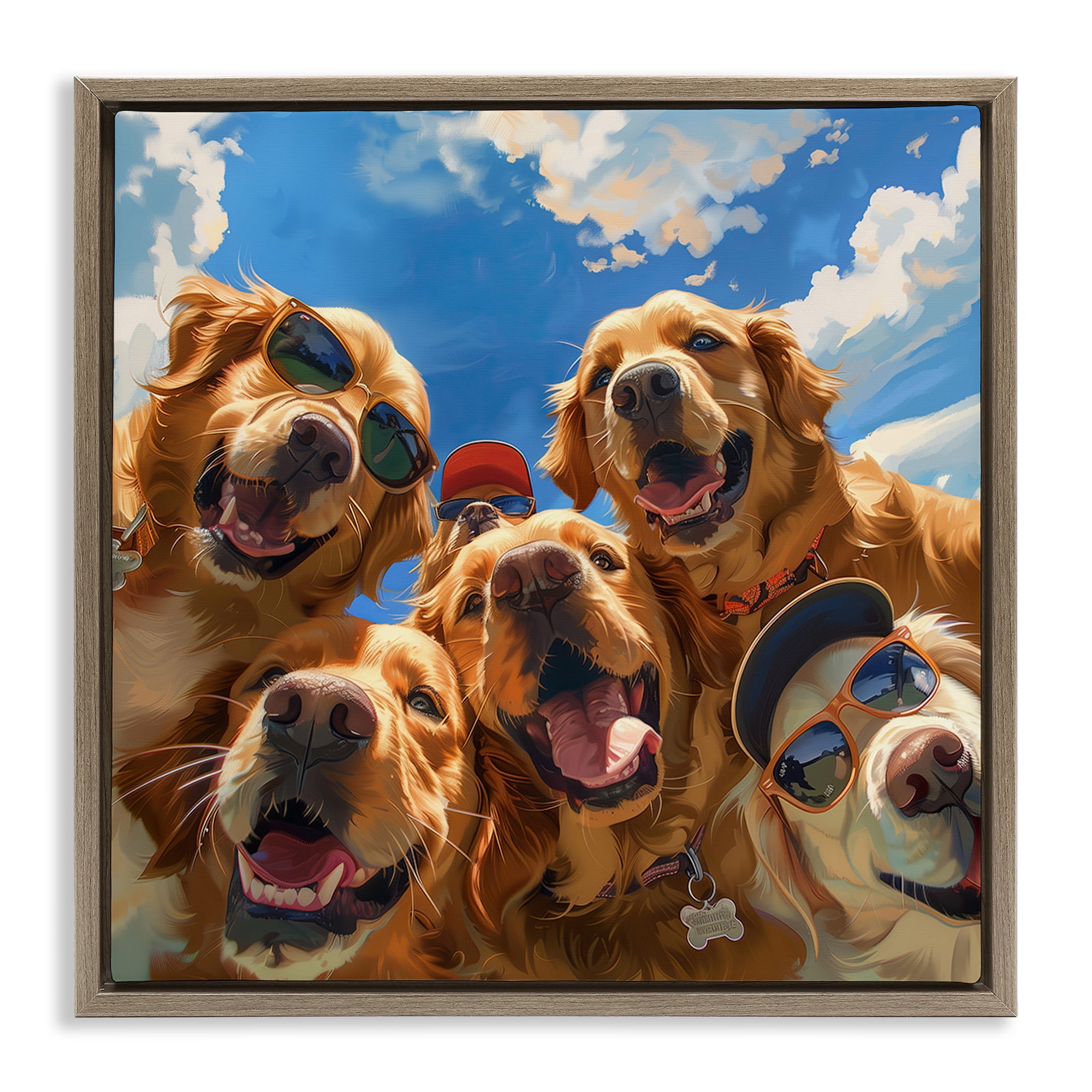 Stupell Industries Golden Retriever Group Selfie Animals Painting Brown Floater Framed Canvas Art Print Wall Art, 25 x 25