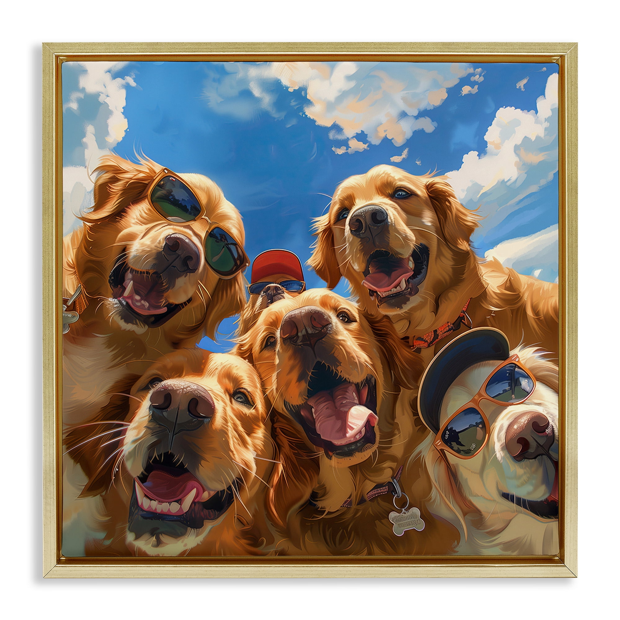 Stupell Industries Golden Retriever Group Selfie Animals Painting Gold Floater Framed Canvas Art Print Wall Art, 25 x 25