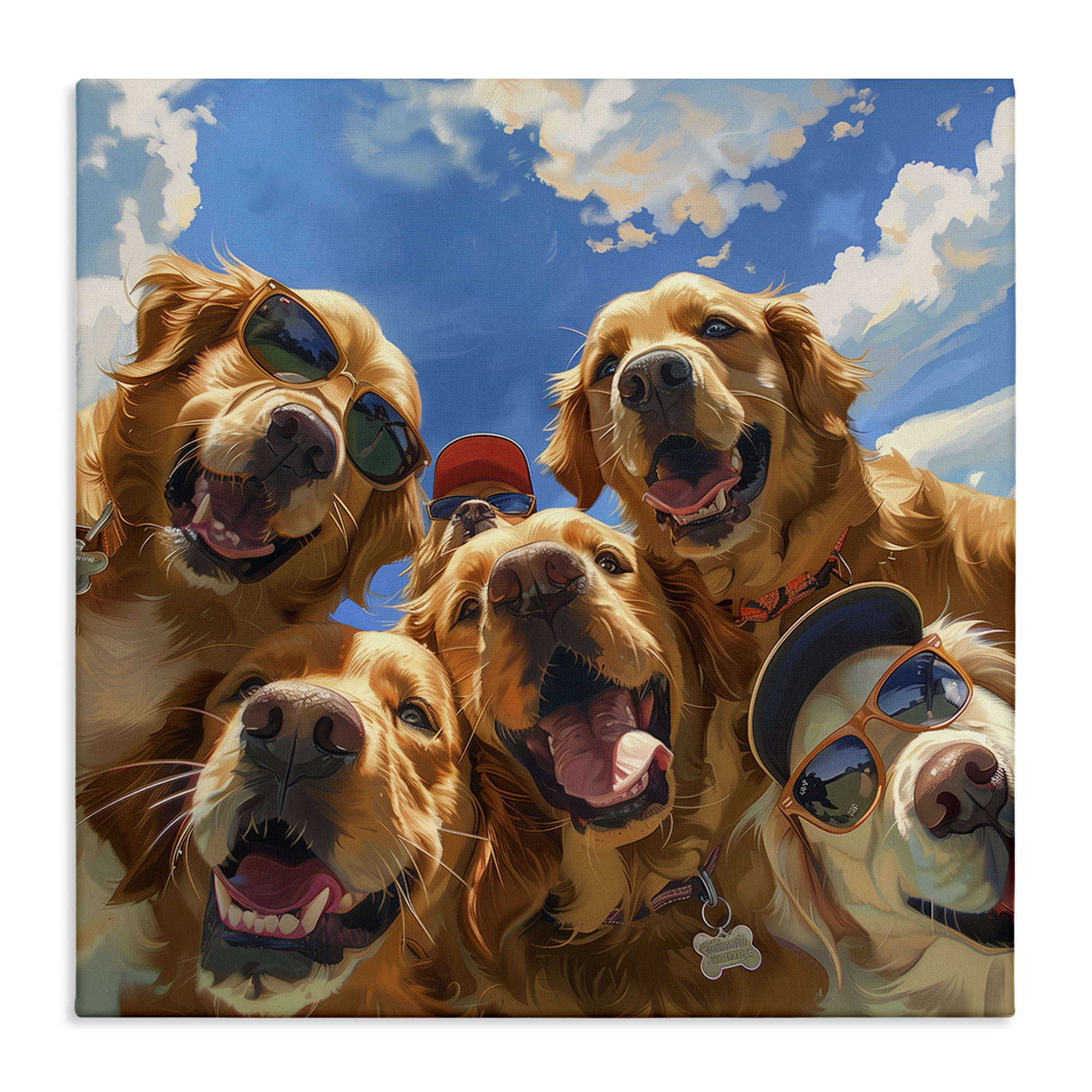 Stupell Industries Golden Retriever Group Selfie Animals Painting Wrapped Canvas Art Print Wall Art, 24 x 24