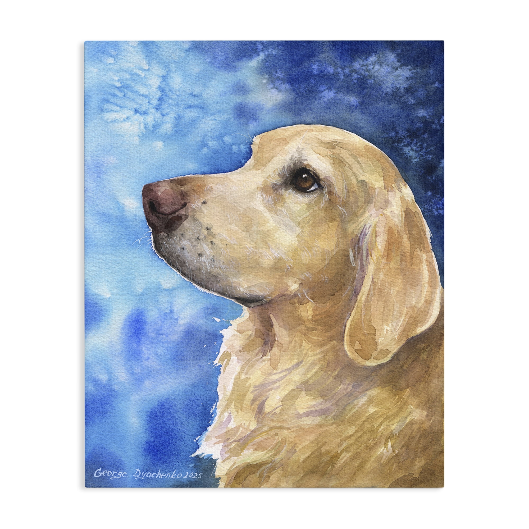 Stupell Industries Golden Retriever Portrait on Azure Canvas Wall Art, design by George Dyachenko