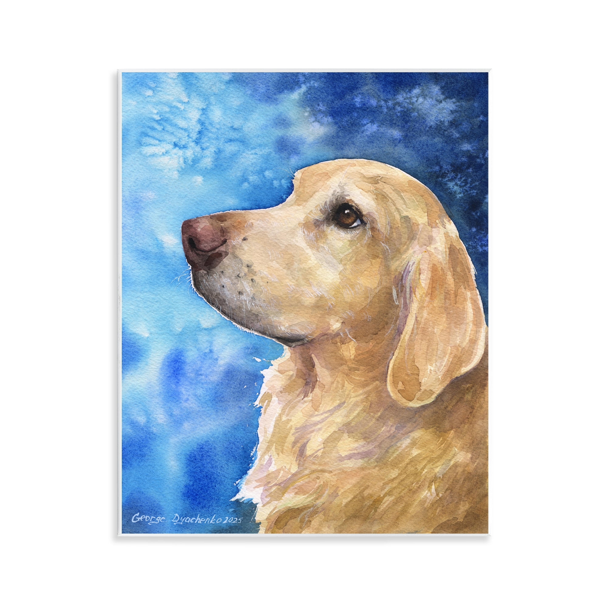Stupell Industries Golden Retriever Portrait on Azure Wall Plaque Art, design by George Dyachenko
