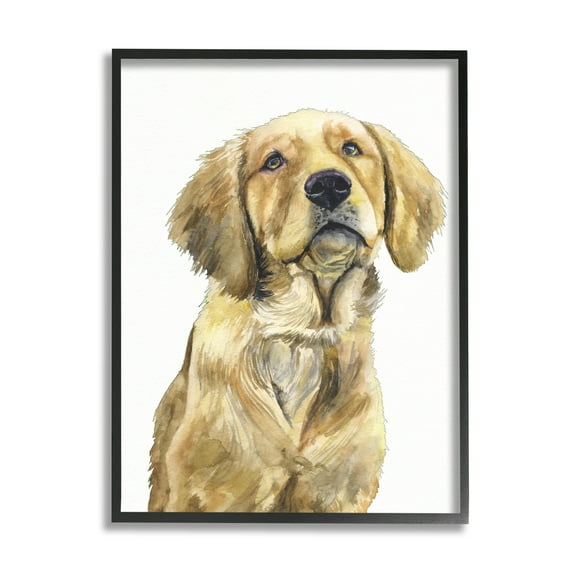 Stupell Industries Golden Retriever Puppy Portrait Soft Yellow Dog Animals & Insects Painting Black Framed Art Print Wall Art, 24 x 30