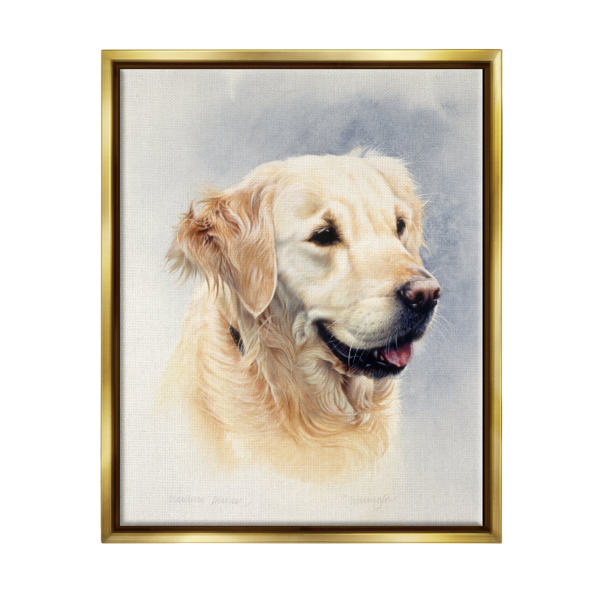 Stupell Industries Golden Retriever Smiling Portrait Animals & Insects Painting Gold Floater Framed Art Print Wall Art