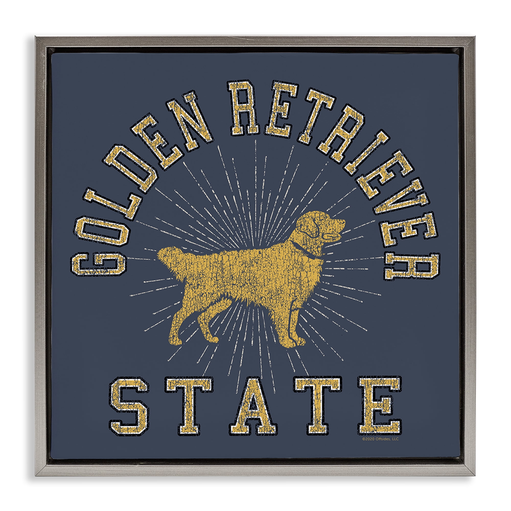 Stupell Industries Golden Retriever State Novelty & Humor Painting Gray Floater Framed Canvas Art Print Wall Art, 18 x 18