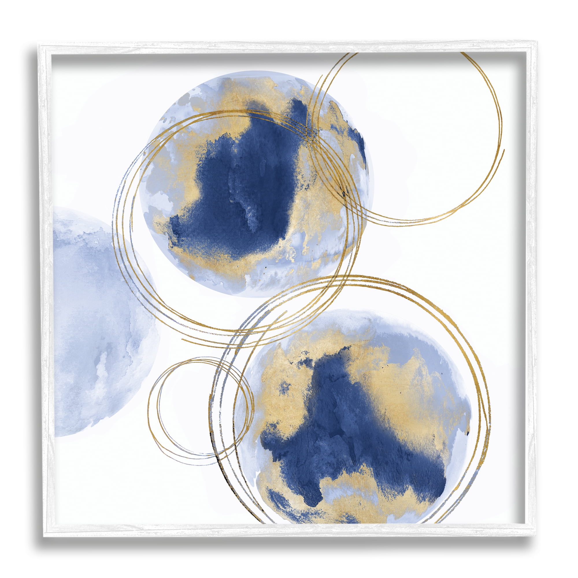 Stupell Industries Golden Rings and Blue Circle Abstraction Modern Shapes, 12 x 12, Designed by Natalie Harris