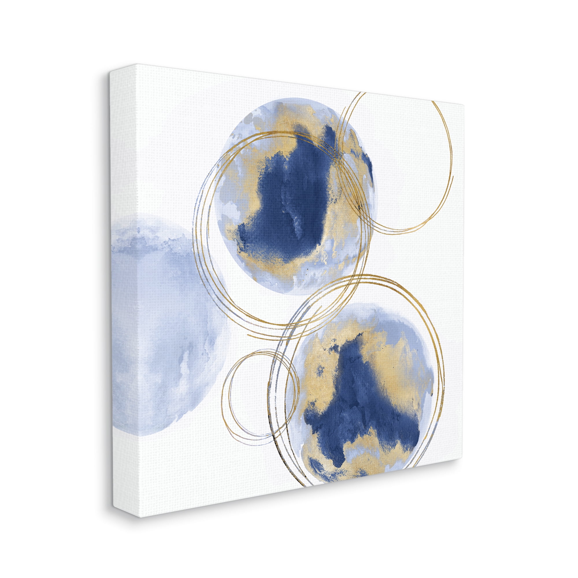 Stupell Industries Golden Rings and Blue Circle Abstraction Modern Shapes, 24 x 24, Designed by Natalie Harris