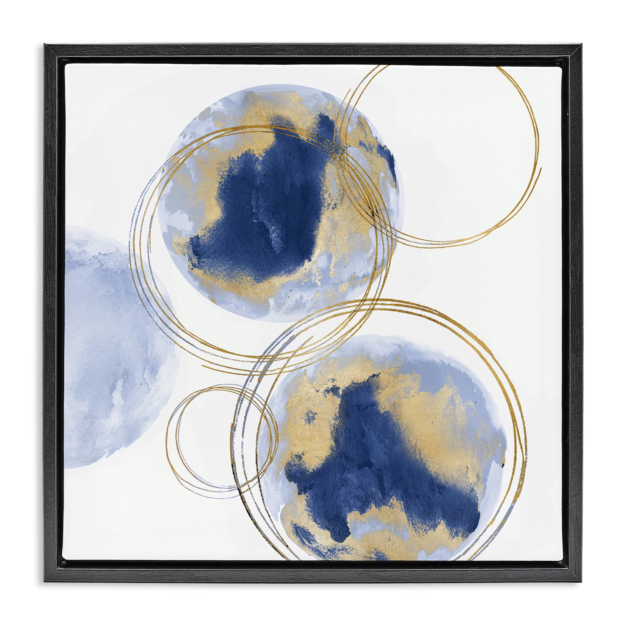 Stupell Industries Golden Rings and Circles Abstraction Abstract Painting Black Floater Framed Canvas Art Print Wall Art, 25 x 25