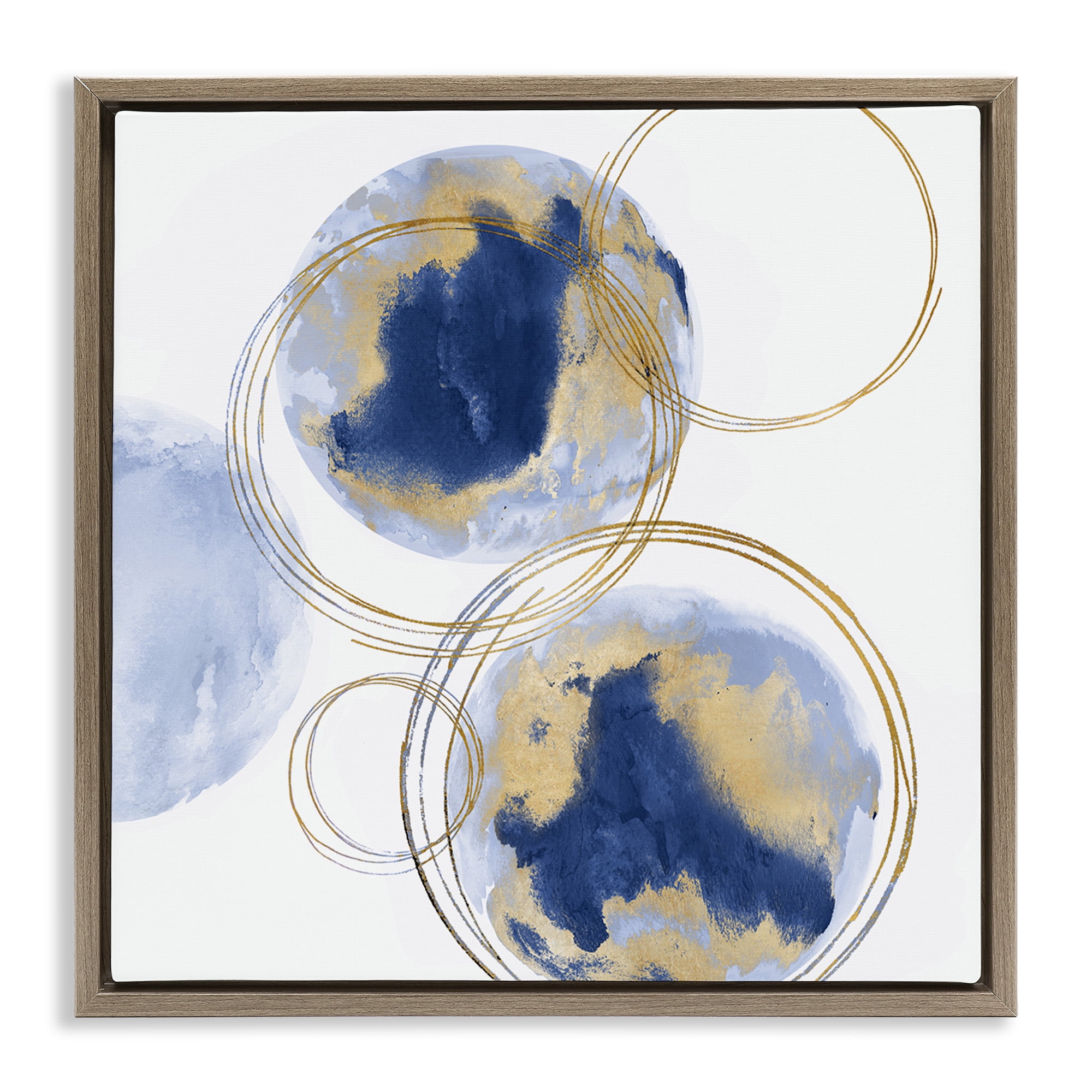 Stupell Industries Golden Rings and Circles Abstraction Abstract Painting Brown Floater Framed Canvas Art Print Wall Art, 18 x 18