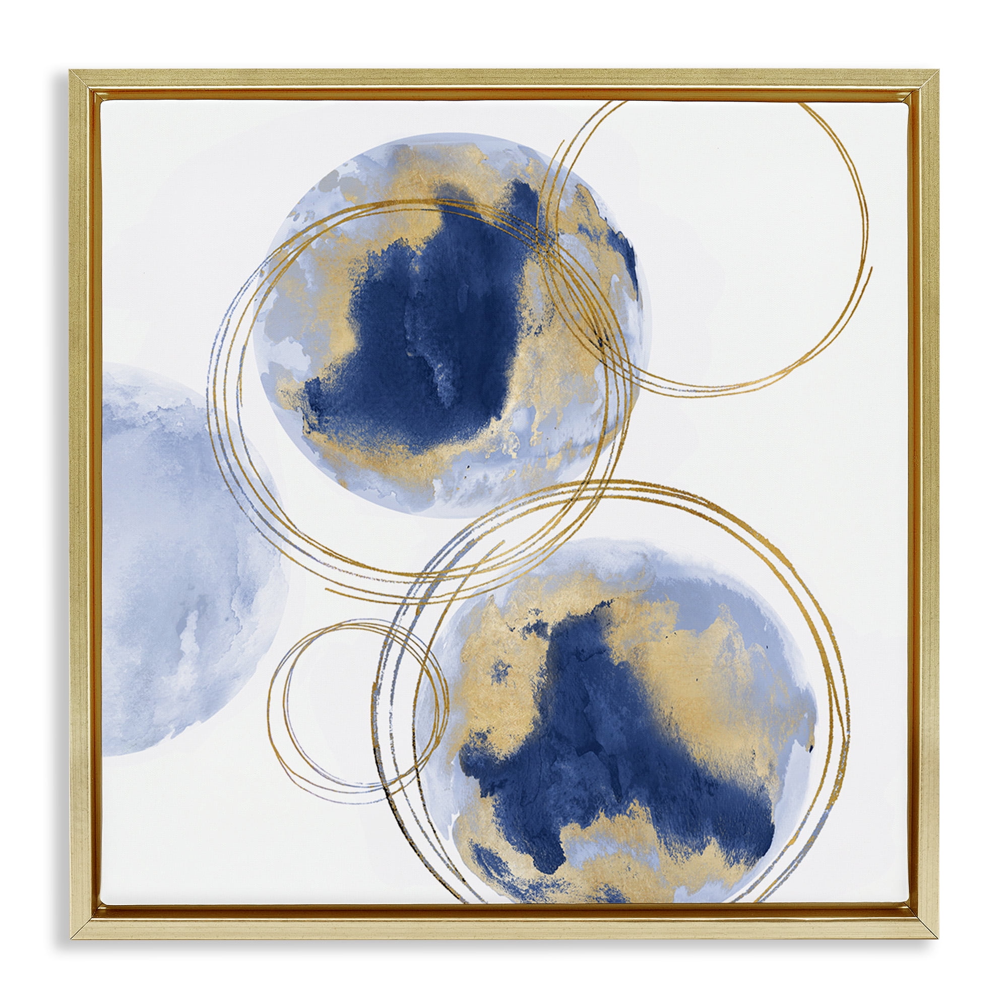 Stupell Industries Golden Rings and Circles Abstraction Abstract Painting Gold Floater Framed Canvas Art Print Wall Art, 18 x 18