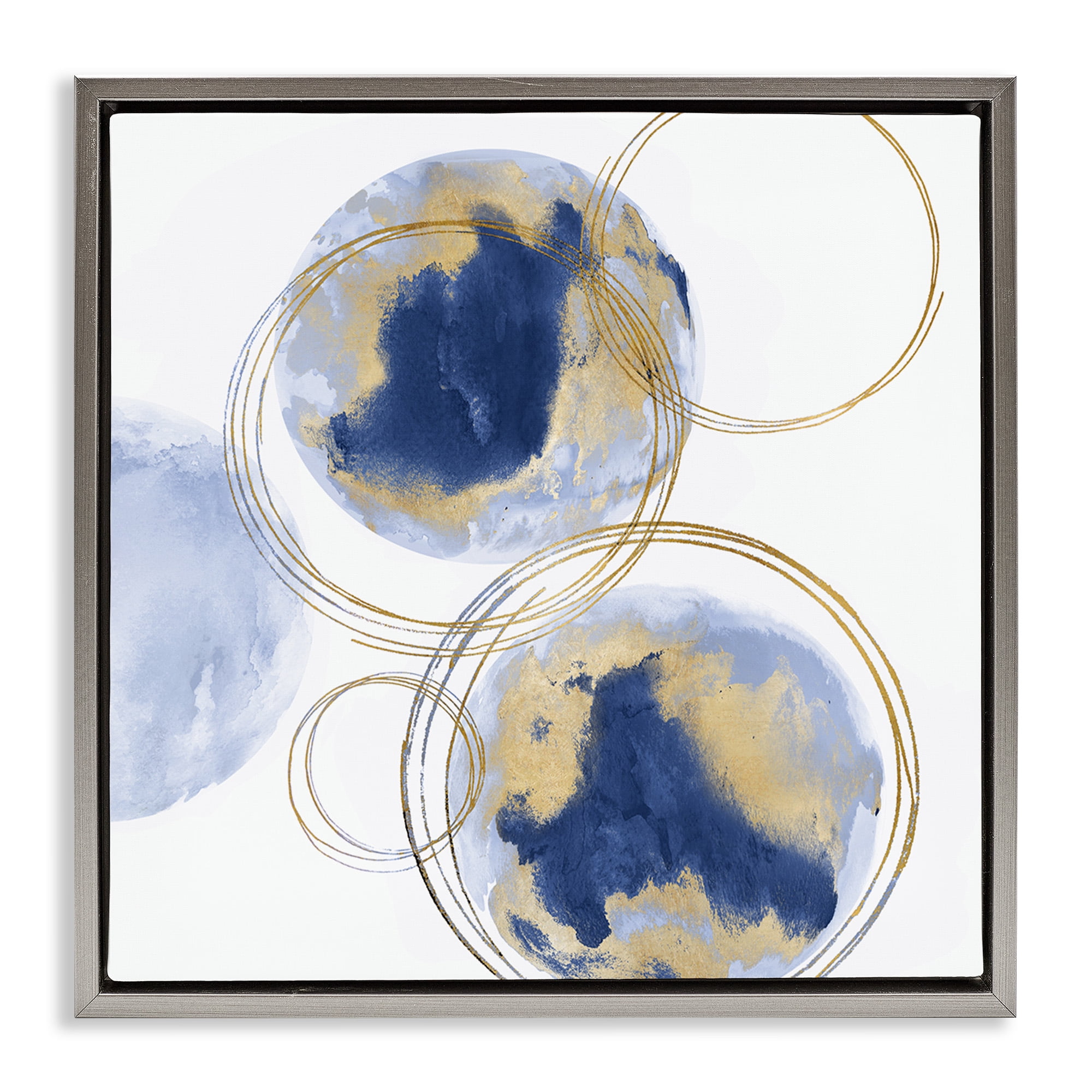 Stupell Industries Golden Rings and Circles Abstraction Abstract Painting Gray Floater Framed Canvas Art Print Wall Art, 25 x 25