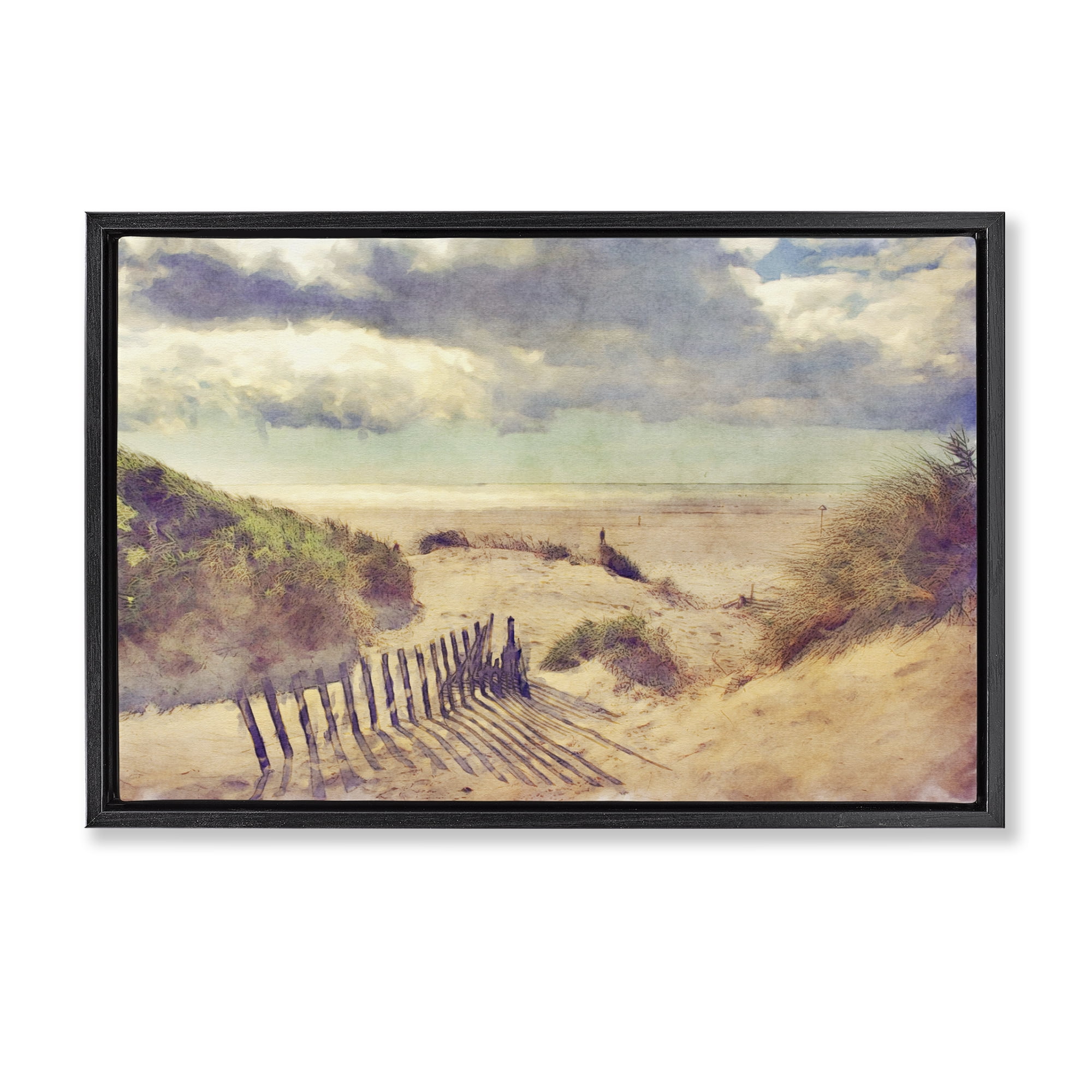 Stupell Industries Golden Sands Beach Landscape & Nature Painting Black Floater Framed Canvas Art Print Wall Art, 25 x 17
