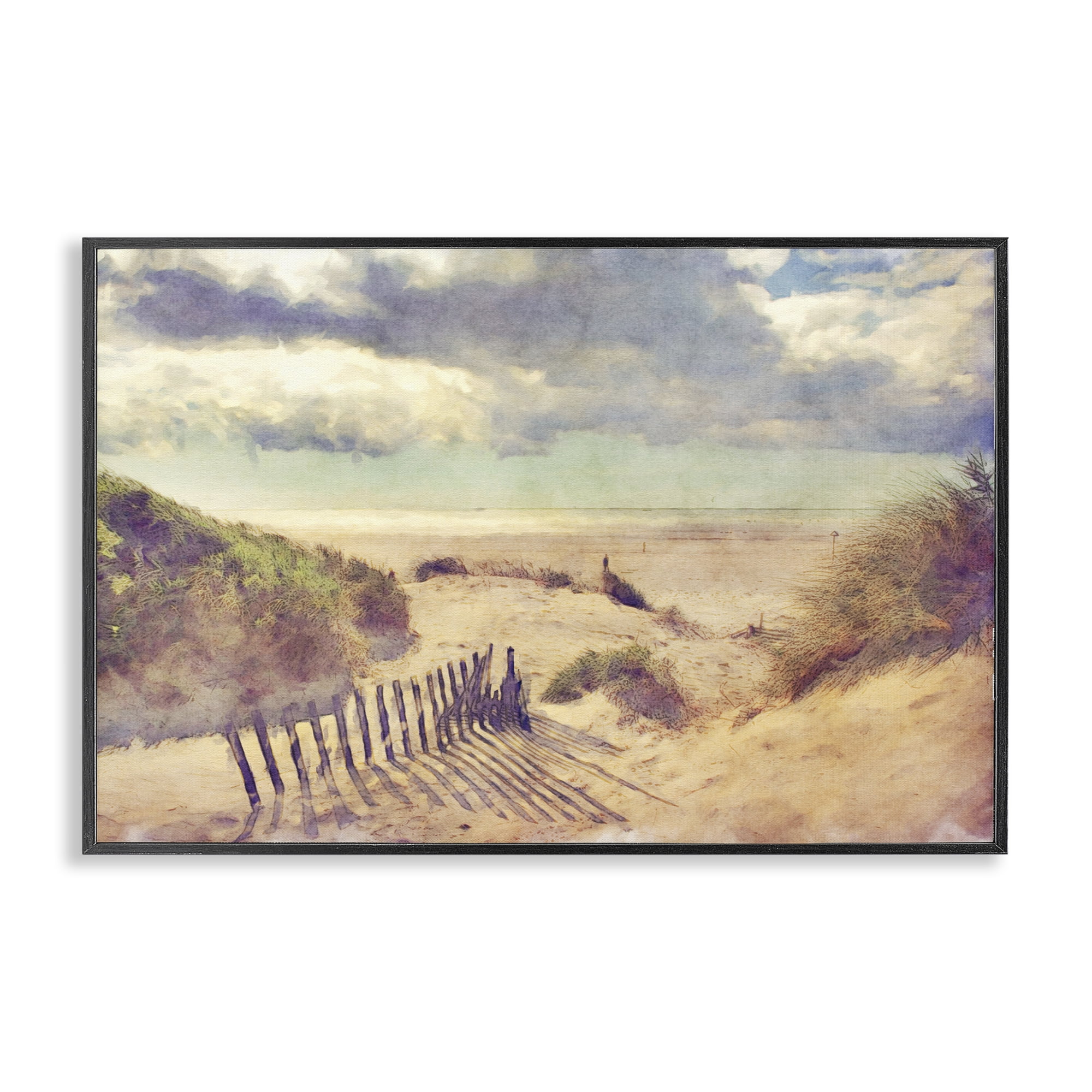 Stupell Industries Golden Sands Beach Landscape & Nature Painting Black Framed Art Print Wall Art, 30 x 20