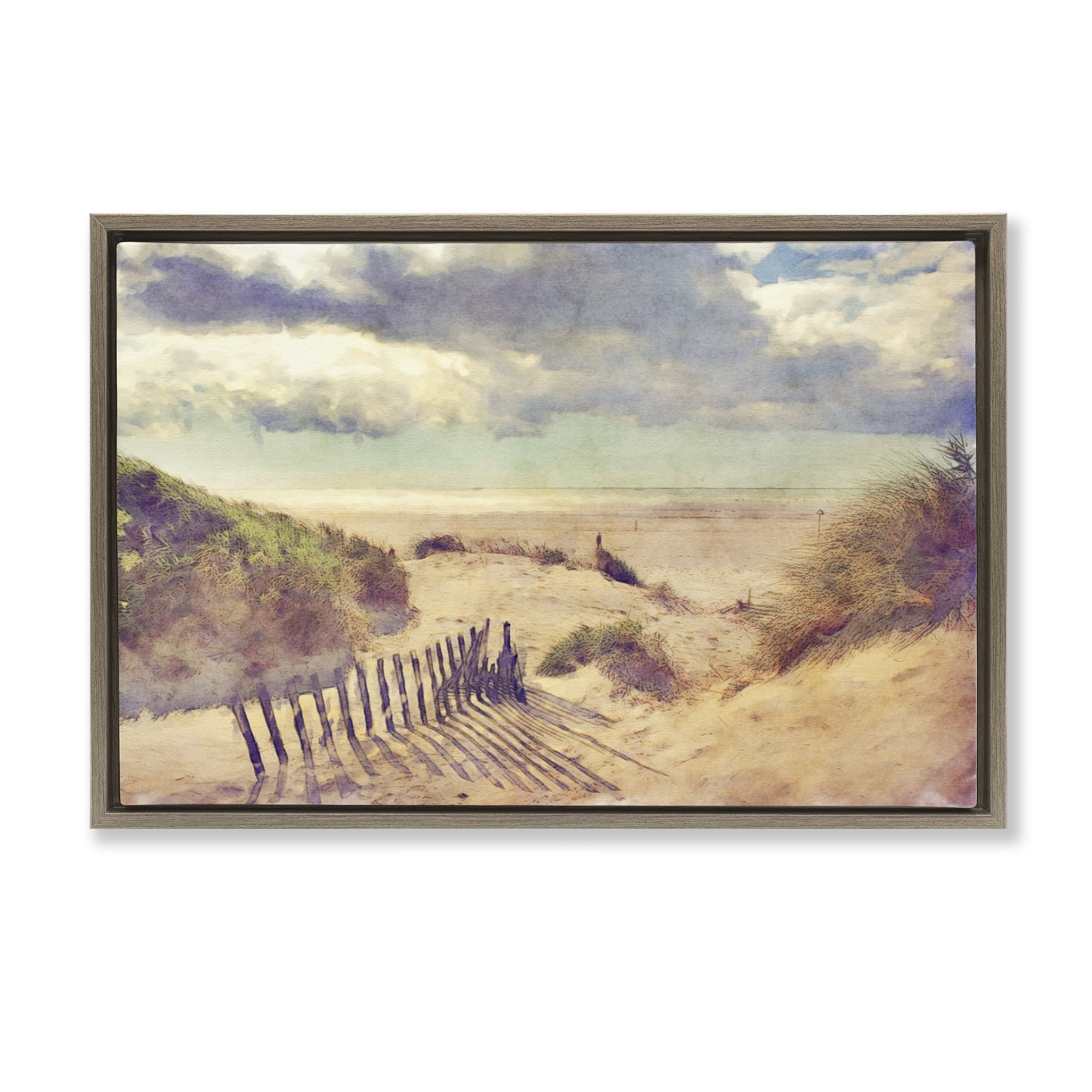 Stupell Industries Golden Sands Beach Landscape & Nature Painting Brown Floater Framed Canvas Art Print Wall Art, 31 x 21