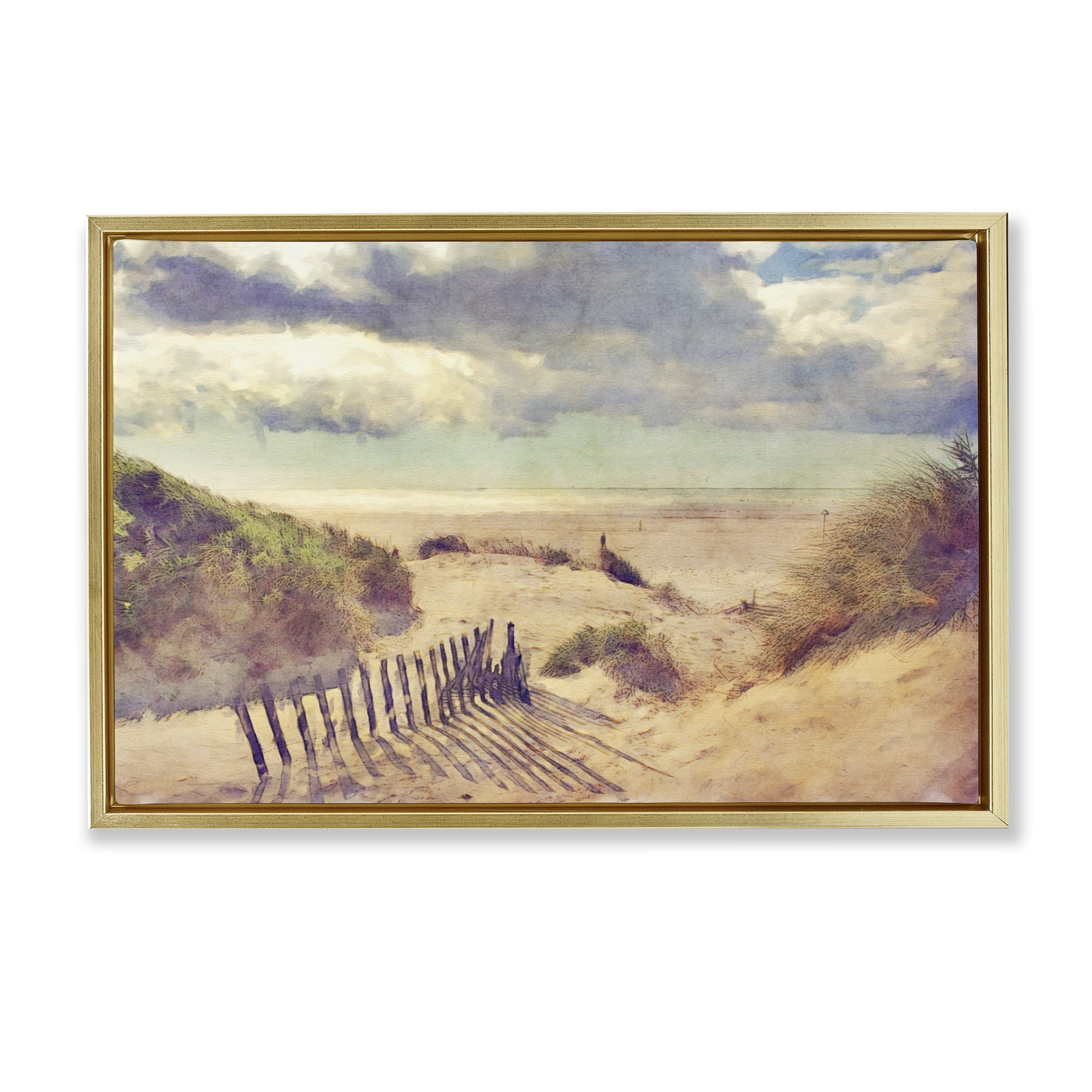 Stupell Industries Golden Sands Beach Landscape & Nature Painting Gold Floater Framed Canvas Art Print Wall Art, 31 x 21